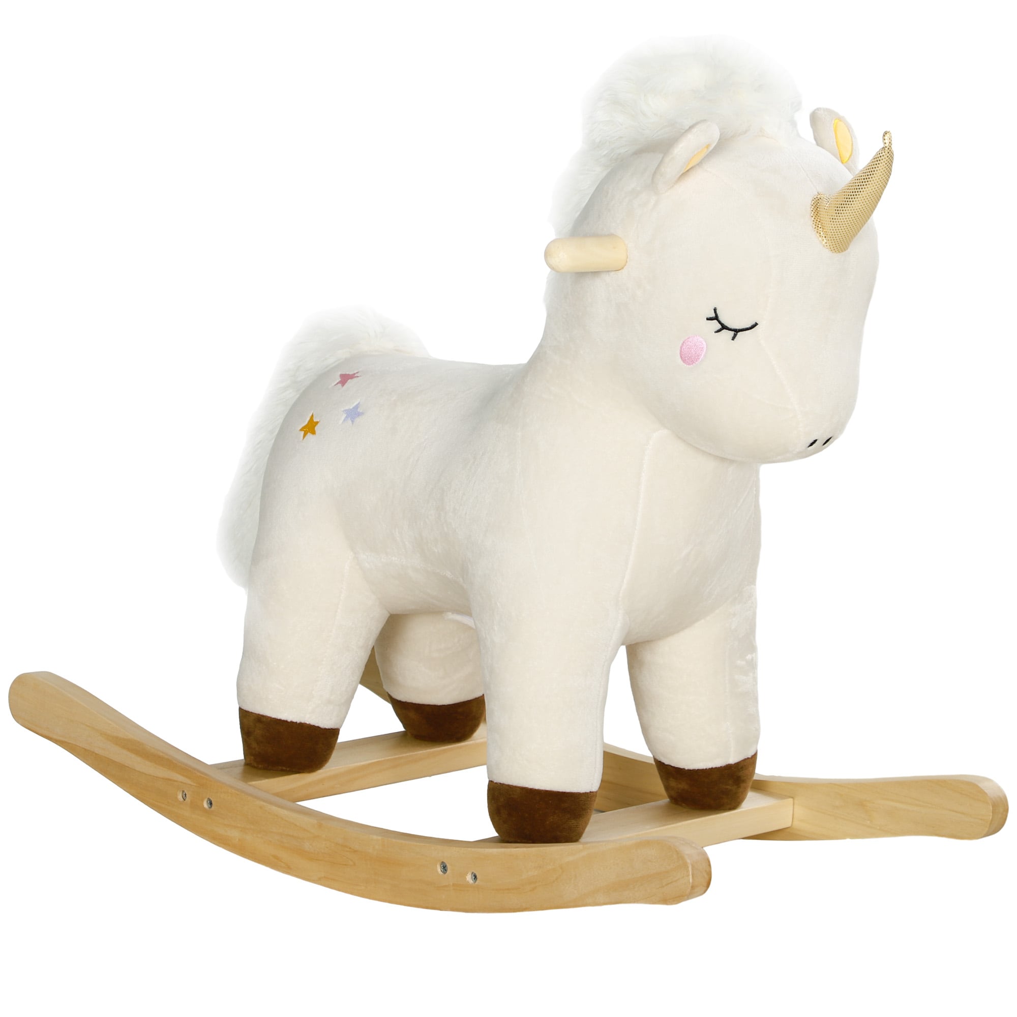  Rocking Horse Kids Rocking Animal Plush Ride On Unicorn with Realistic Sounds and Wooden Base for Years 2 4 White