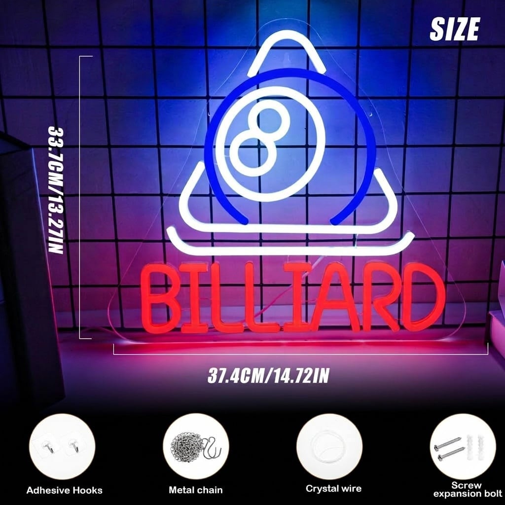 Lukvuzo LED Billiard Neon Sign 14.72 x 13.27 Inch Pool Table Wall Decor ...