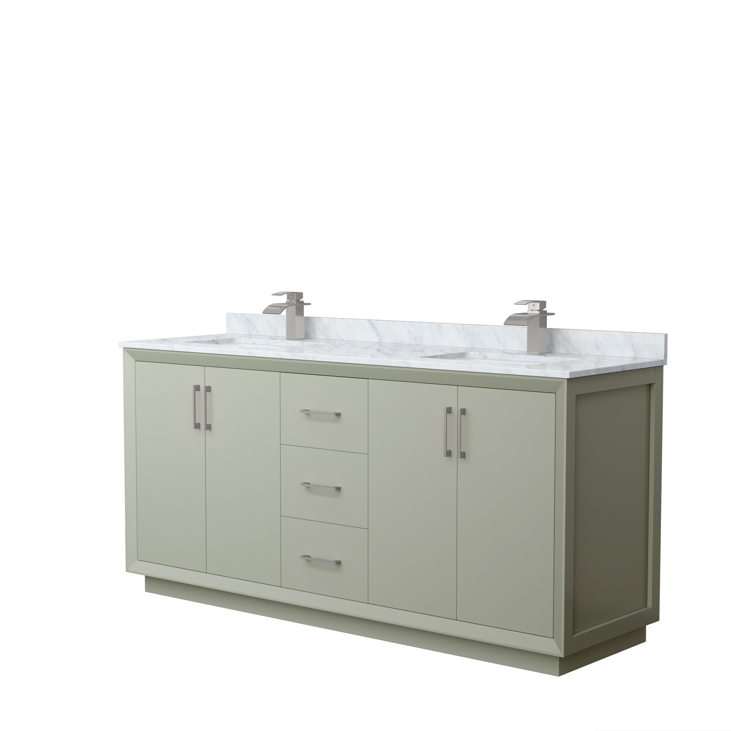Wyndham Collection WCF414172DLGCMUNSMXX Strada 72-in Light Green with Brushed Nickel Trim Undermount Double sink Bathroom Vanity with White Carrara marble Natural marble Top