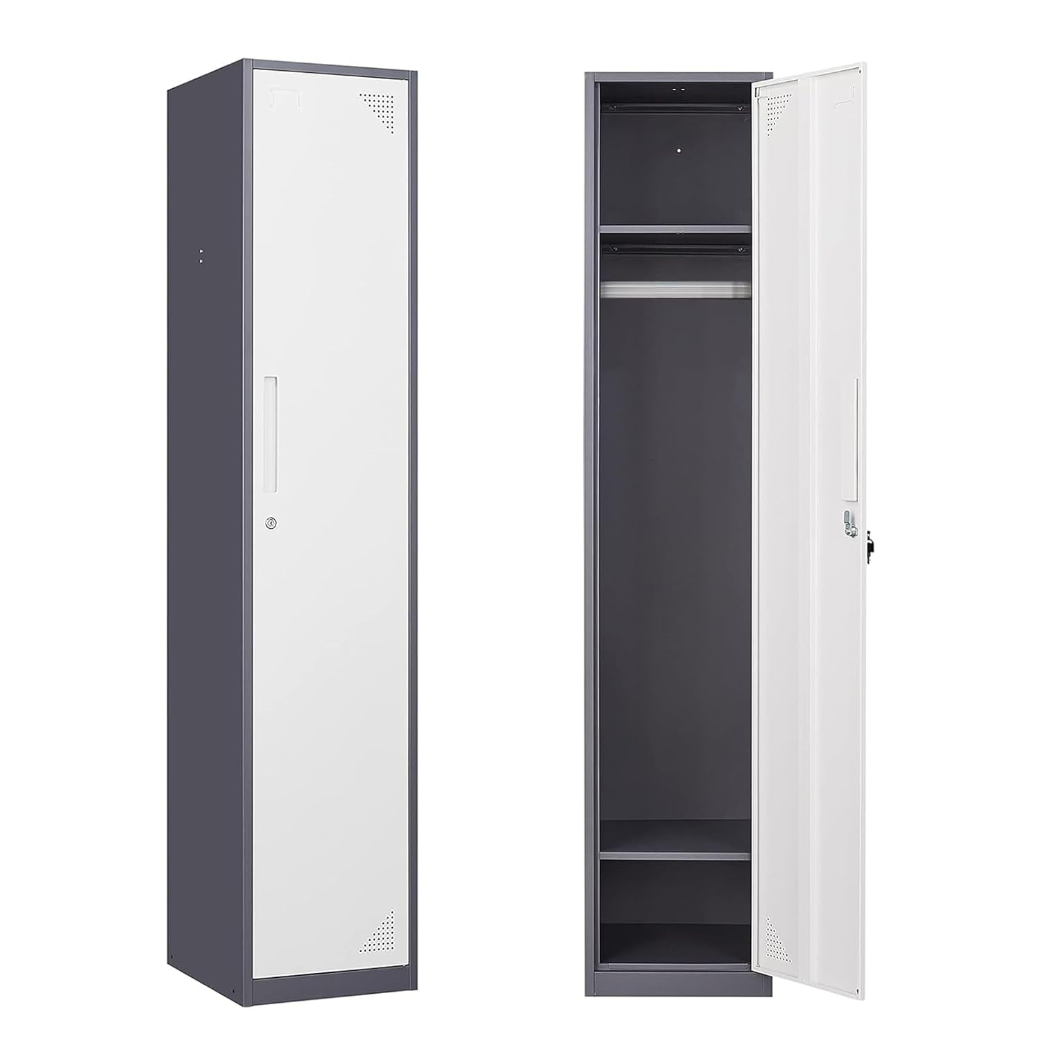 Letaya  Metal Storage Locker 71 Tall Steel Storage Cabinet with Lockable Door for School Office Gym Home Employees Staff 1 Door White