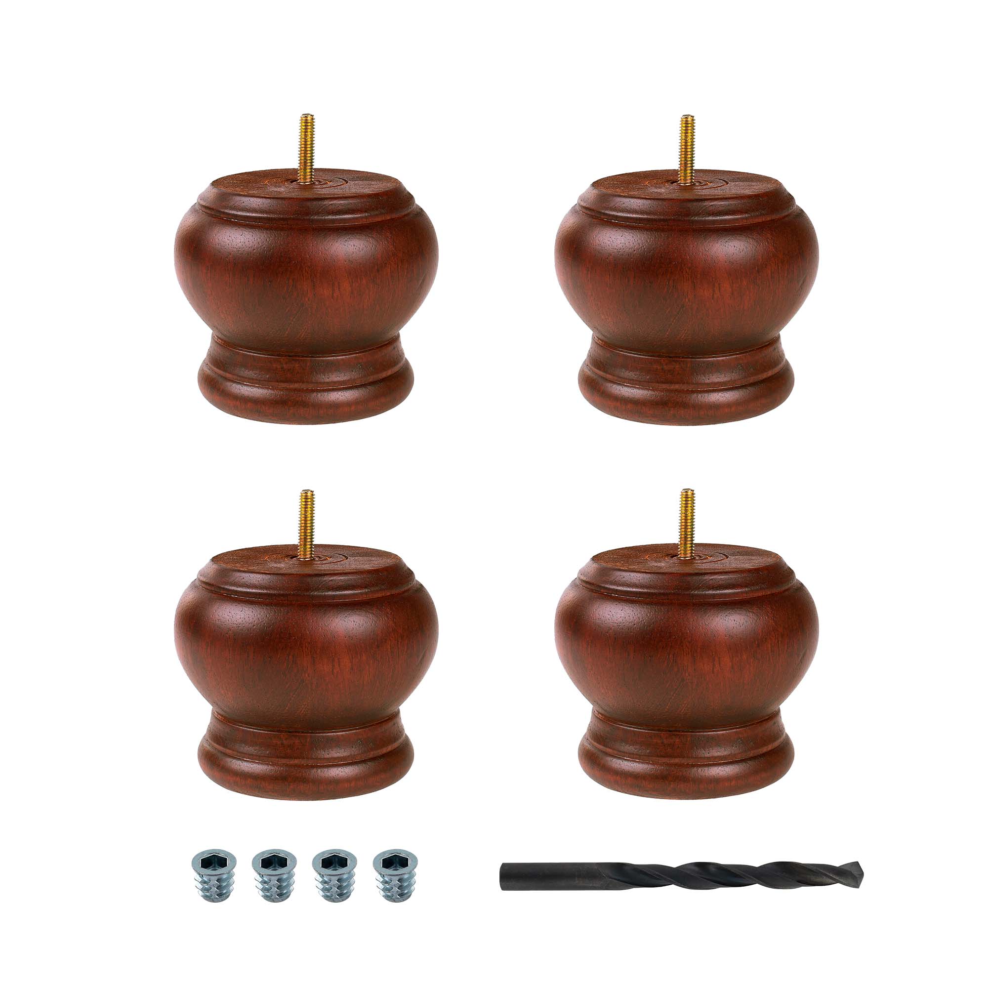 4-Pack Cherry Stained Hardwood Bun Foot Sofa Legs