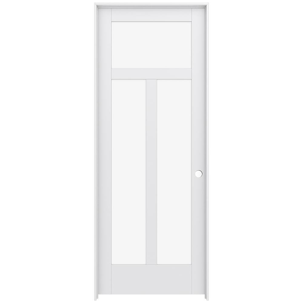 JELD-WEN LOWOLJW221100577 36-in x 96-in Primed Solid core 3-panel craftsman Clear glass Left hand Smooth Primed MDF Flat Jamb Single Prehung Interior Door