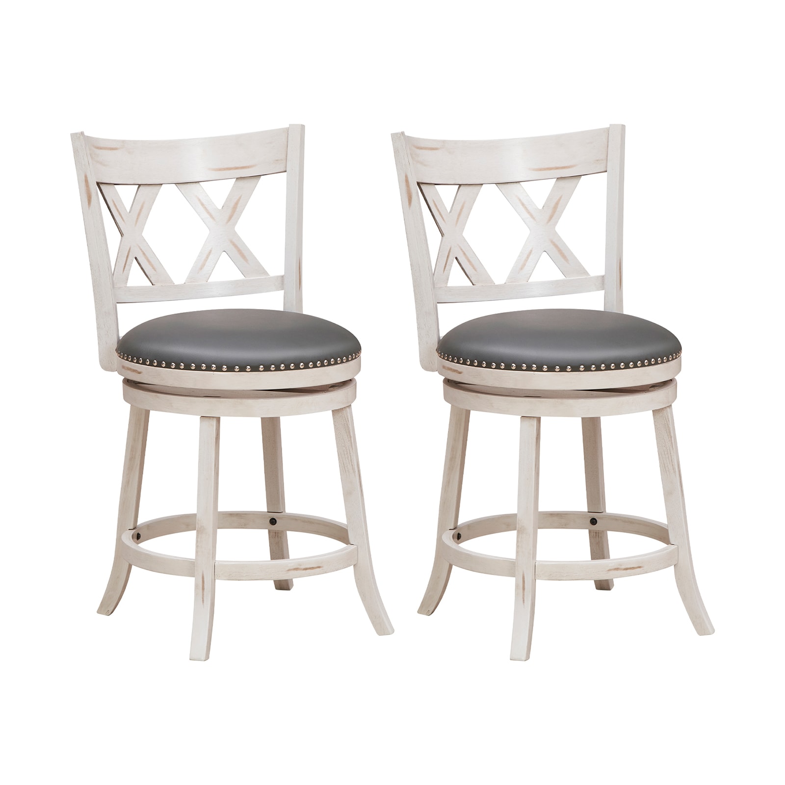 Fenbeli Set of 2 25.5-in Hand Antiqued Swivel Bar Stools with 20-in Wide Padded Seat Rivet Trim and 300-lb Capacity