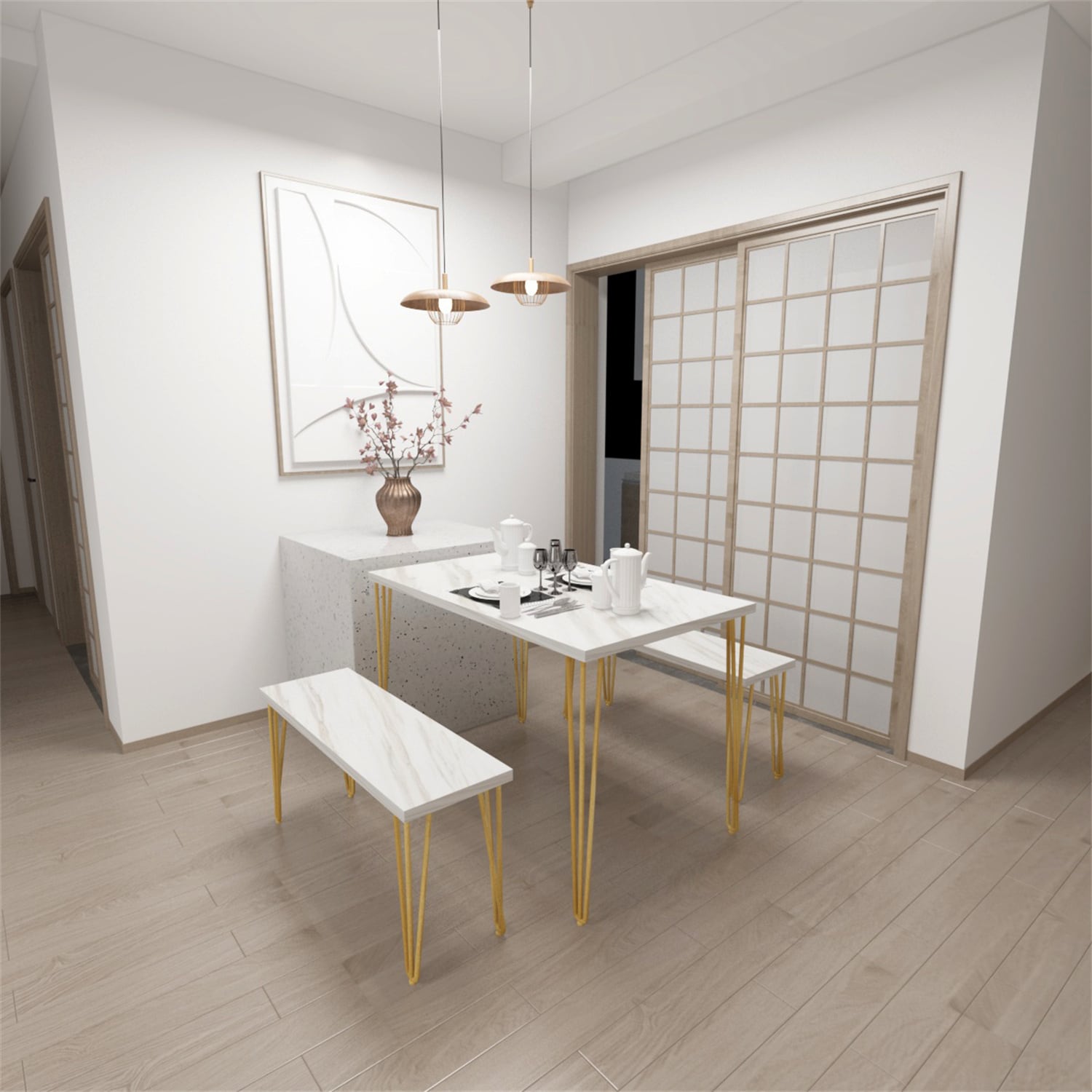 BESTCOSTY WF287LJW063AAKZYYRL White Contemporary/Modern Dining Room Set with Rectangular Table ( Seats 264 )
