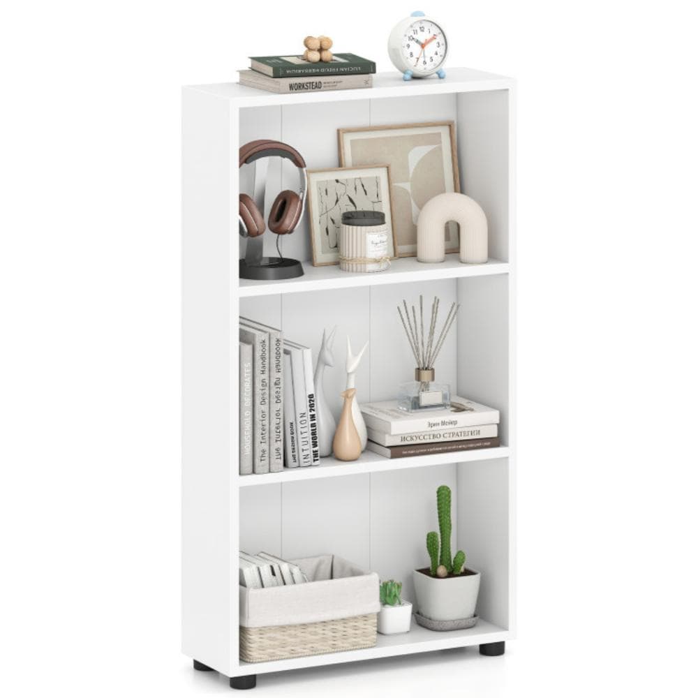Slickblue Modern Brown/White Storage Bookcase with Wooden 3 Shelves for Living Room or Office
