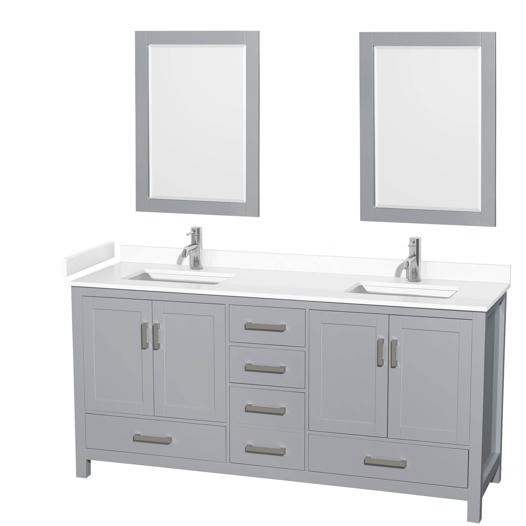 Wyndham Collection WCS141472DGYWCUNSM24 Sheffield 72-in Gray with Brushed Chrome Trim Undermount Double sink Bathroom Vanity with White Cultured Marble Cultured marble Top (Mirror Included)
