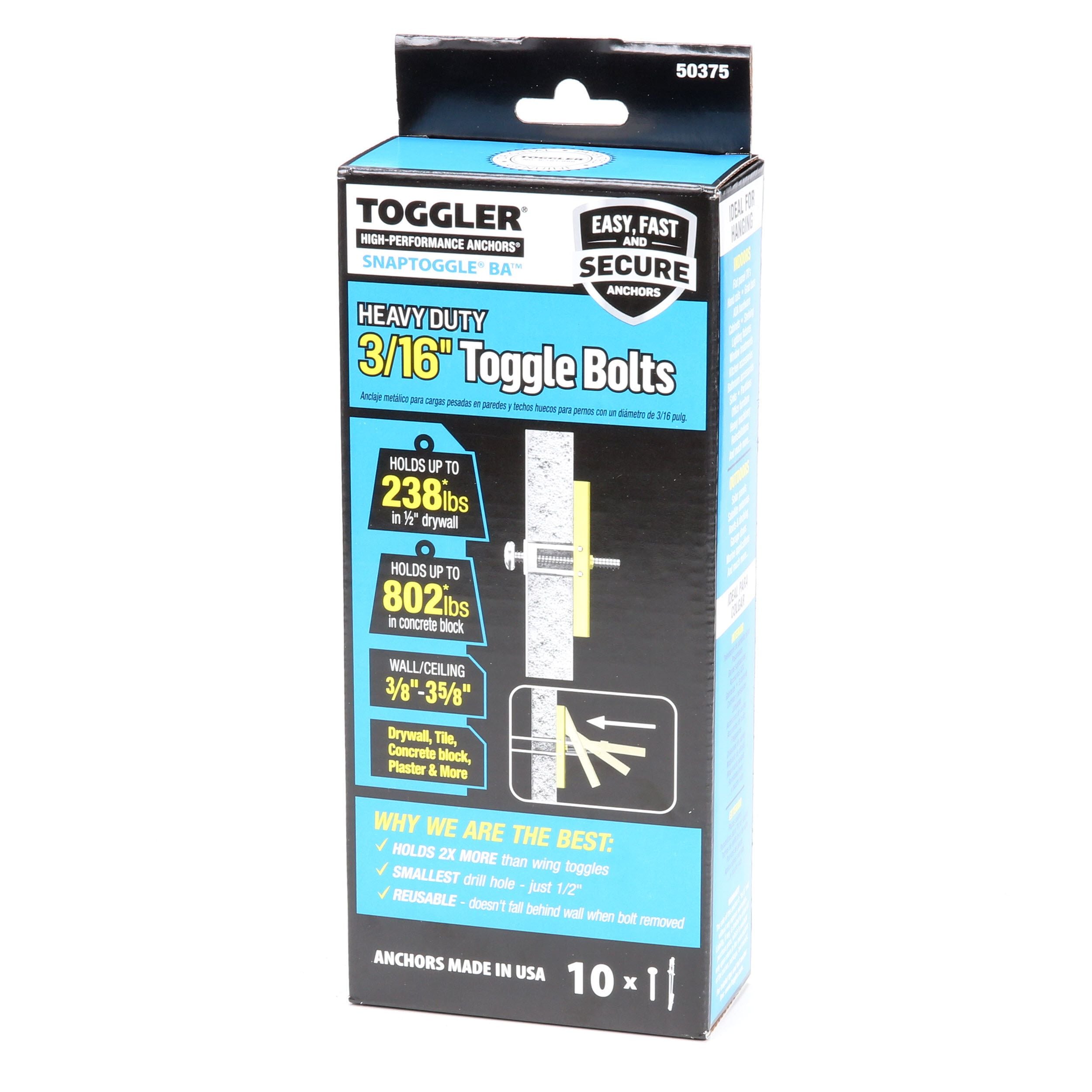 for 1/4-20 UNC Fastener Size Zinc-Plated Steel Channel Pack 4- Pack of 50 TOGGLER SNAPTOGGLE BB Toggle Anchor Made in US 3/8 to 3-5/8 Grip Range 