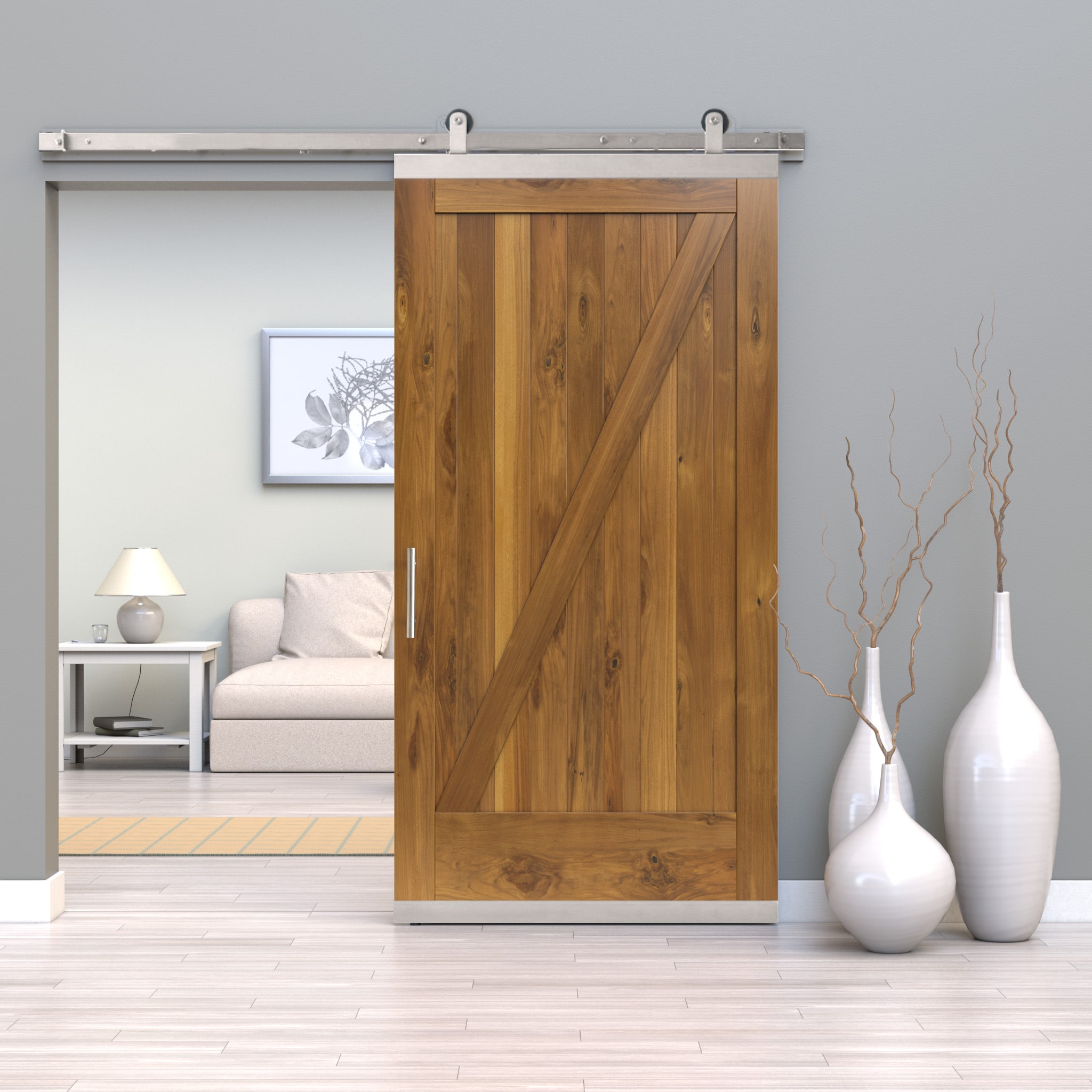 JELD-WEN LOWOLJW248800150 42-in x 96-in Khaki Z-frame Walnut Wood Solid core Single Barn Door (Hardware Included)