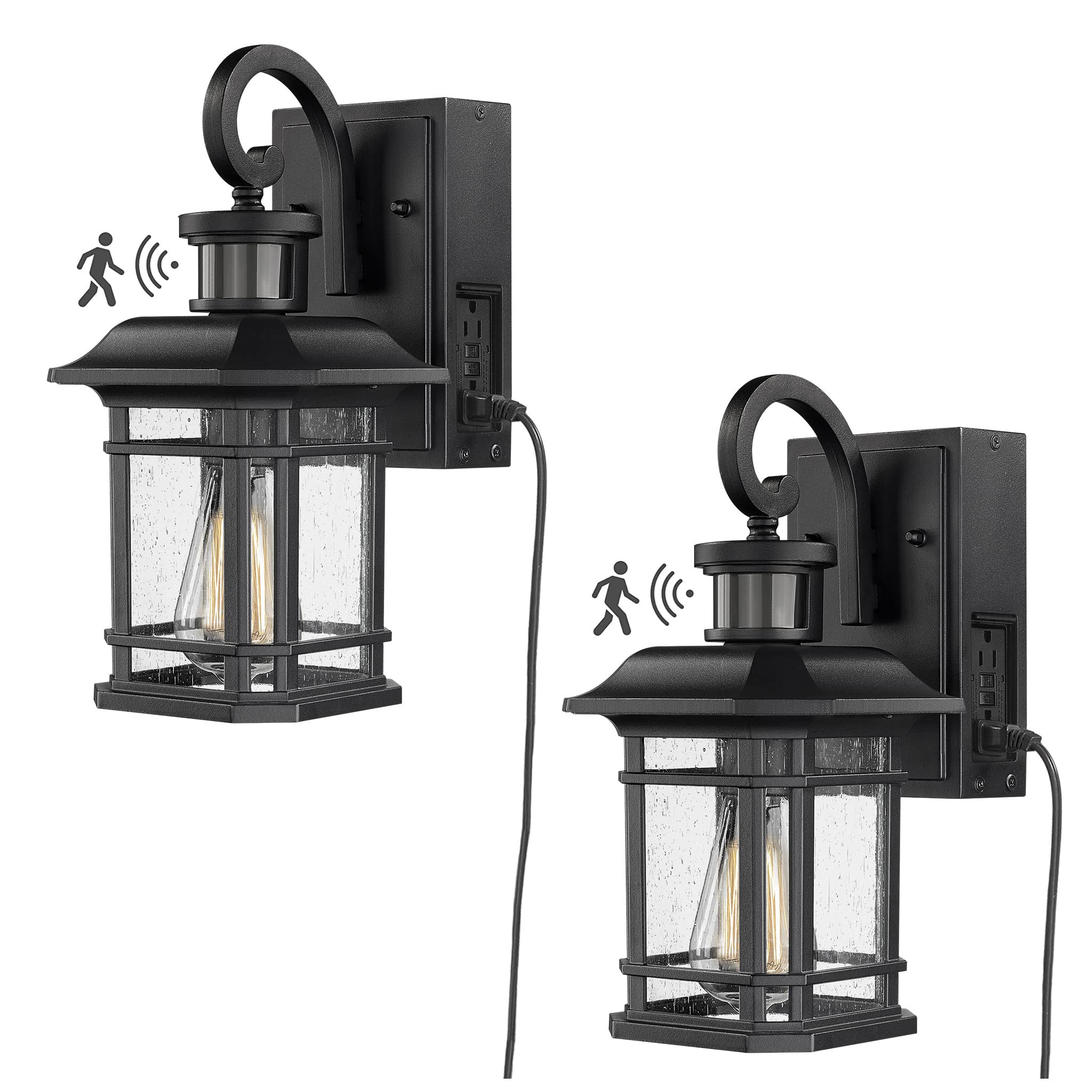LTMATE LSZW40B2-SE-G BK JAZAVA 2 -Pack 1 -Light 13.4-in H Matte Black Hardwired Motion Sensor Dusk to Dawn Outdoor Wall Light