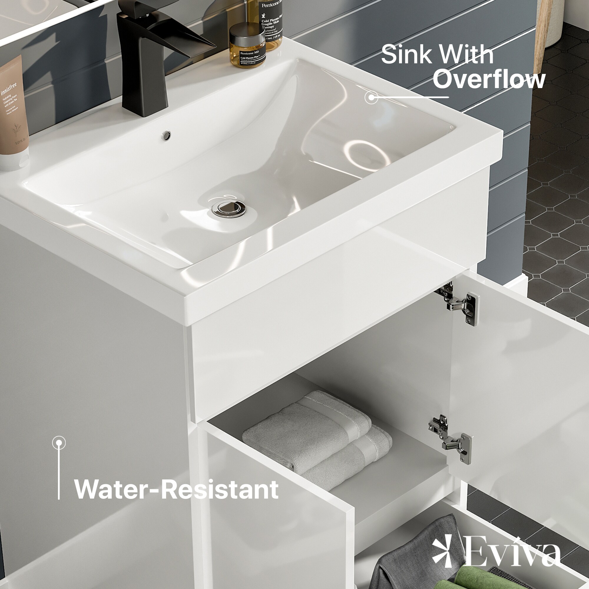 Eviva piscis 20-in White Single Sink Bathroom Vanity with White Ceramic ...