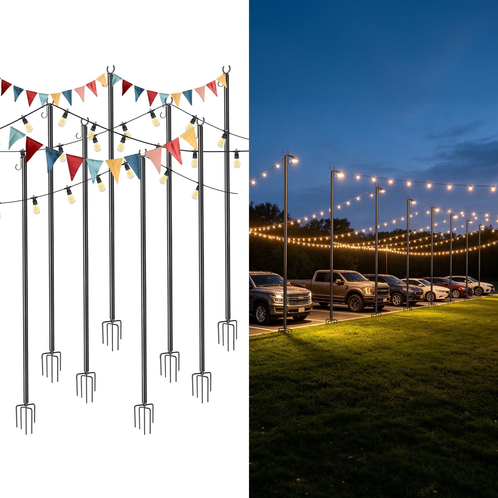 Yescom - 10-FT String Light Poles for Outside Event Temporary Parking Lot 8pcs Aluminum Forked O...