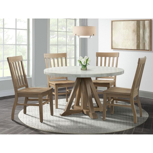 Picket House Furnishings Liam White, Natural Wood Round Dining Room Table