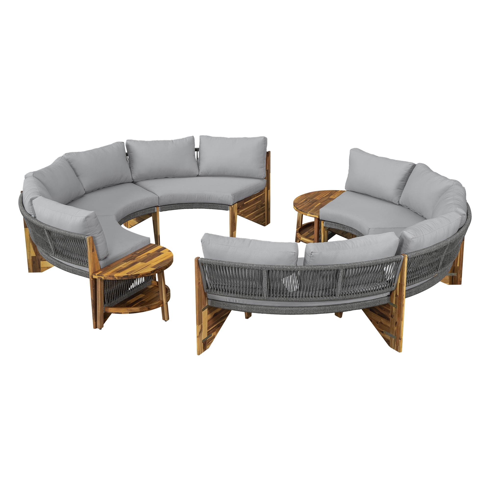 Bybafun YA0200228 Outdoor Sectional with Gray Cushions and Acacia Frame