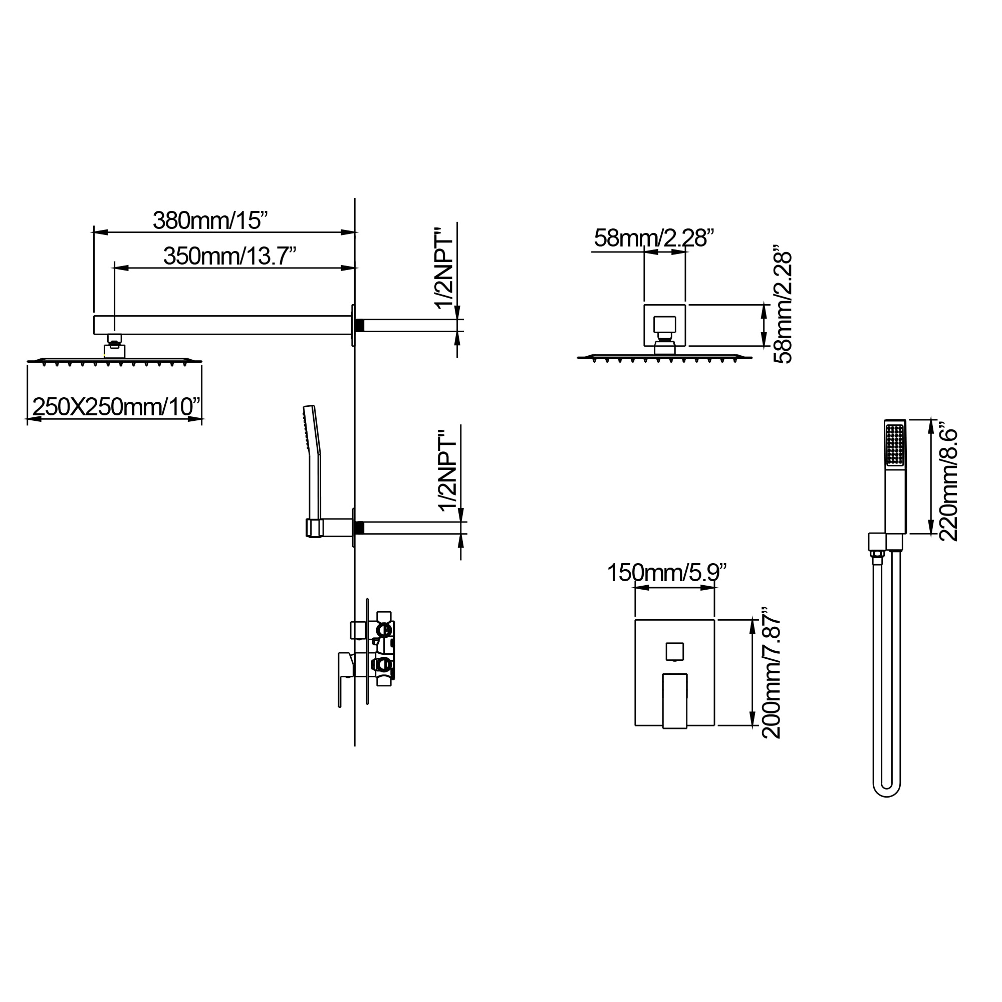 Nestfair Matte Black 2-handle Single Function Square Shower Faucet ...