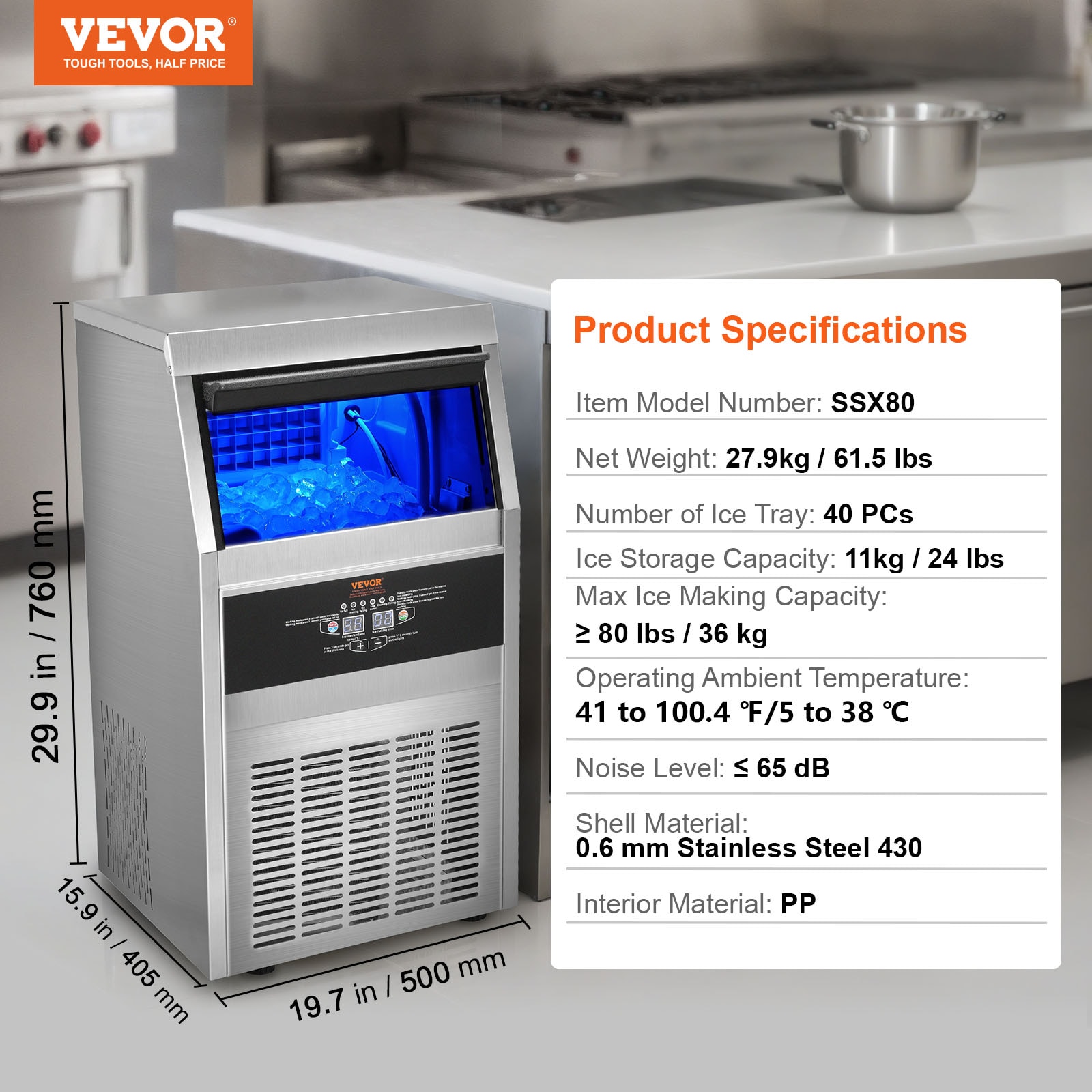 VEVOR 24 LBS Storage Ice Maker 80-lb Freestanding Cubed Ice Maker (0.6 Mm  Sus 430) in the Ice Makers department at Lowes.com