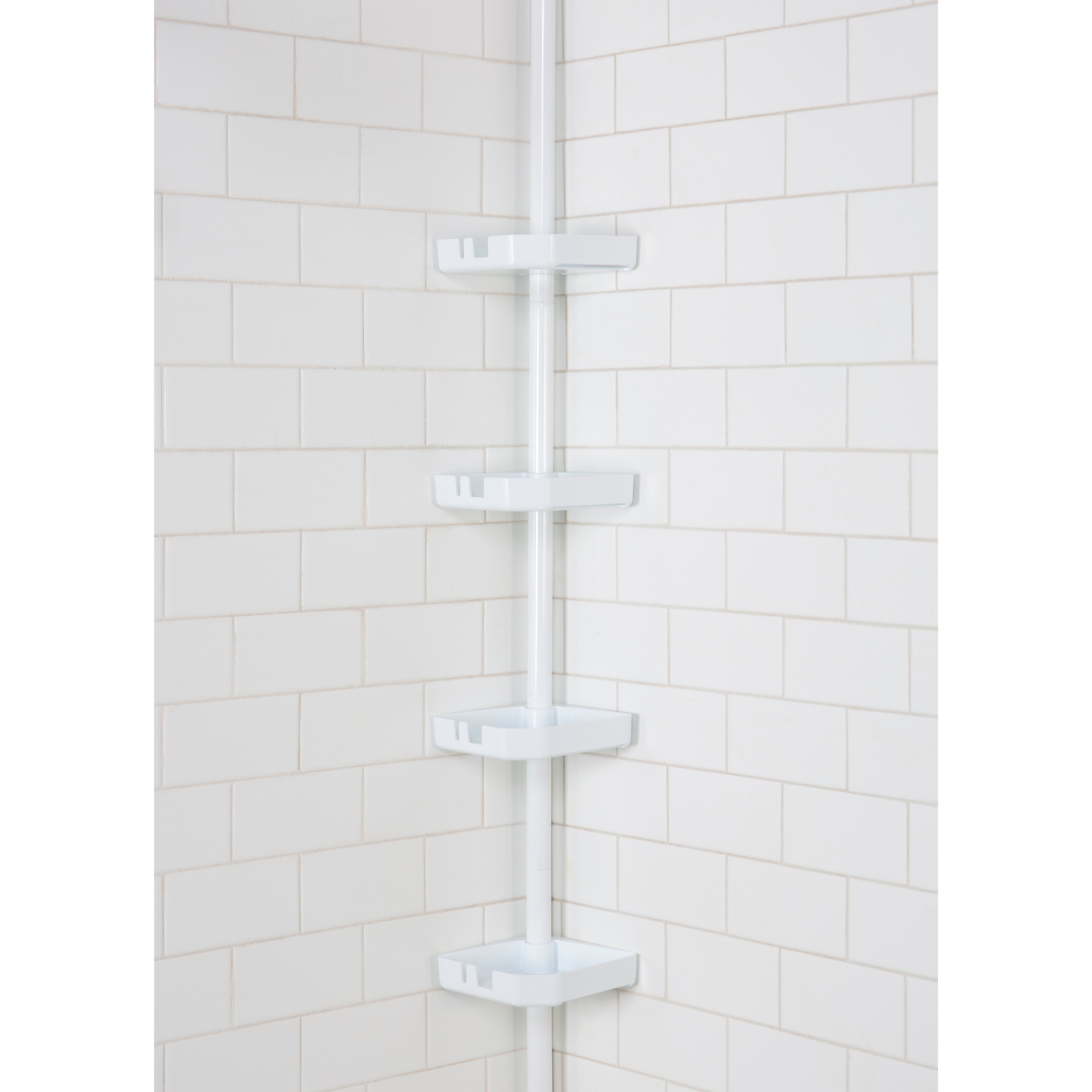 Bath Bliss White Plastic 4-Shelf Tension Pole Freestanding Shower Caddy  5.91-in x 48-in