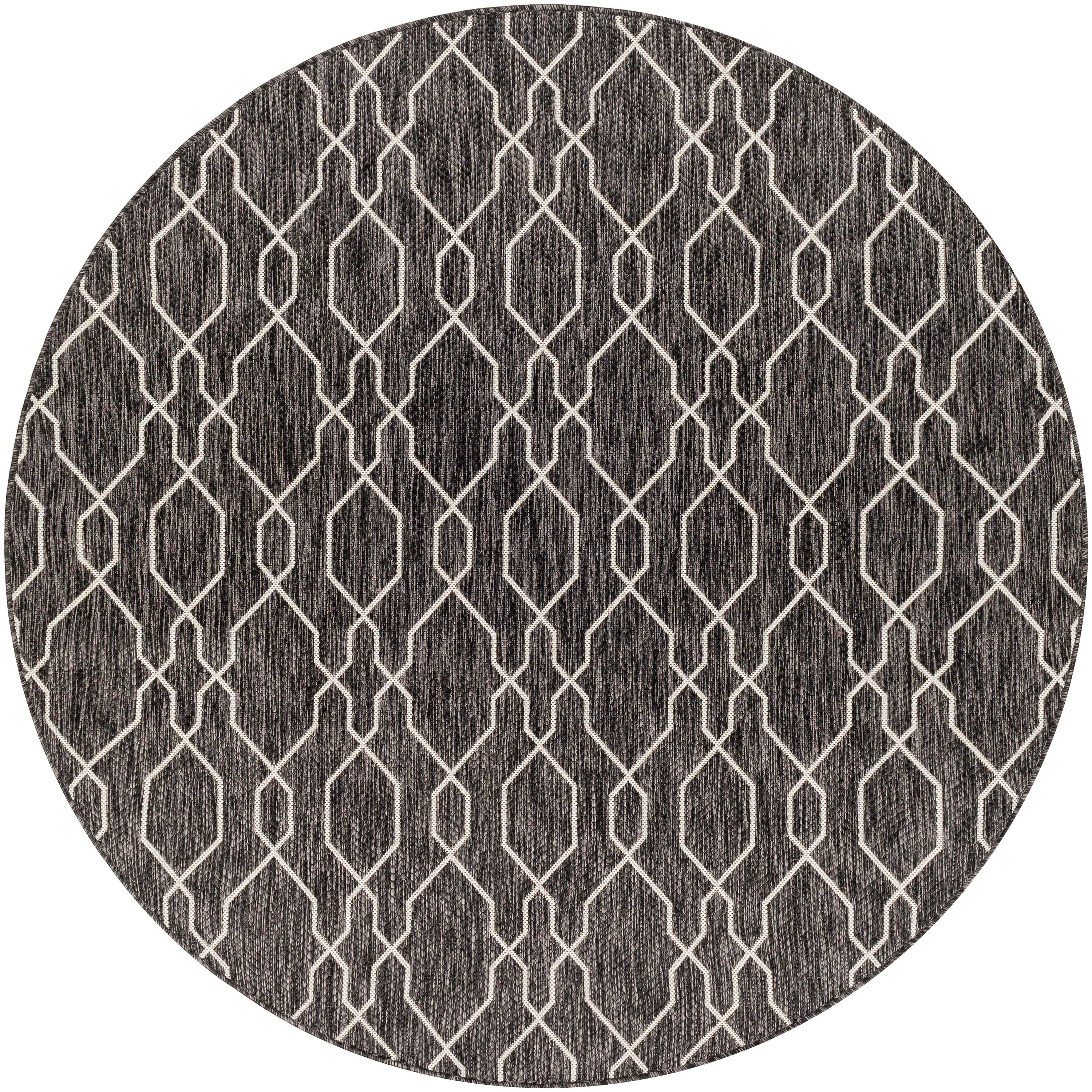 Livabliss EAG2384-67RD Eagean 7 x 7 (ft) Polypropylene Black Round Indoor/Outdoor Medallion Oriental Area rug