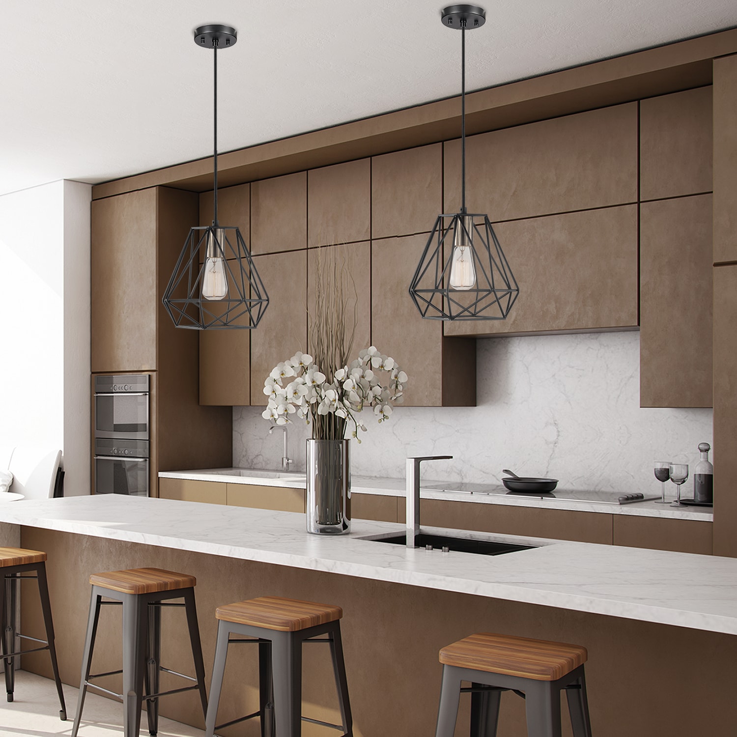 Sansa Dark Bronze Geometric Cage Pendant Light