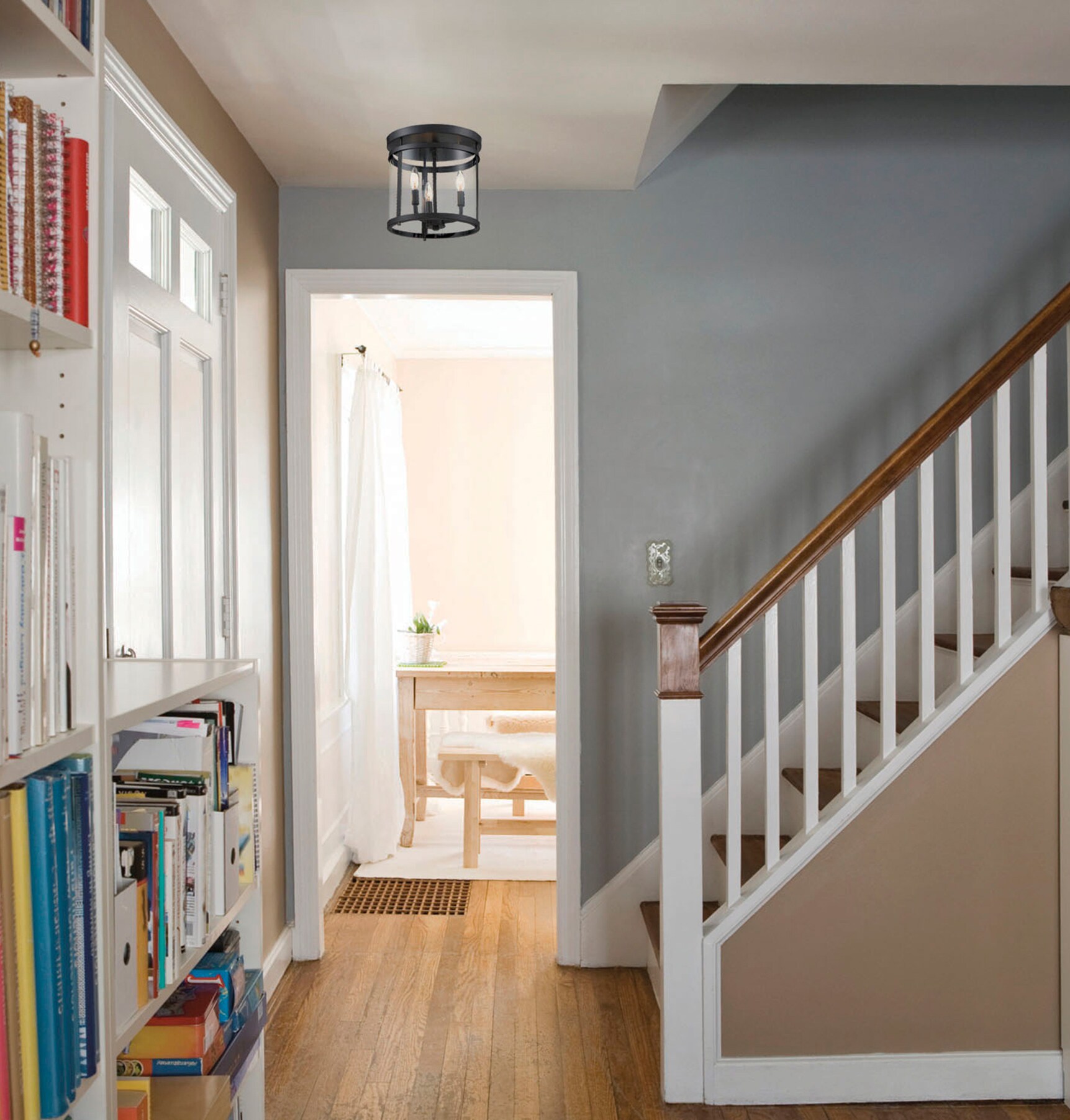 Penrose Matte Black 3-Light Semi-Flush Mount with Clear Glass