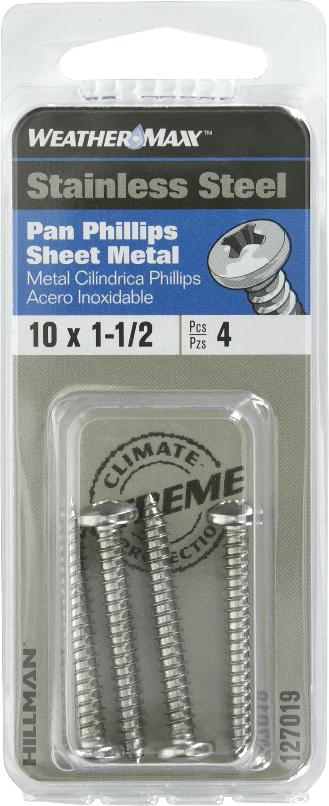 Hillman 127019 #10 x 1-1/2-in Phillips -Drive Standard Sheet Metal Screws 4 -Count