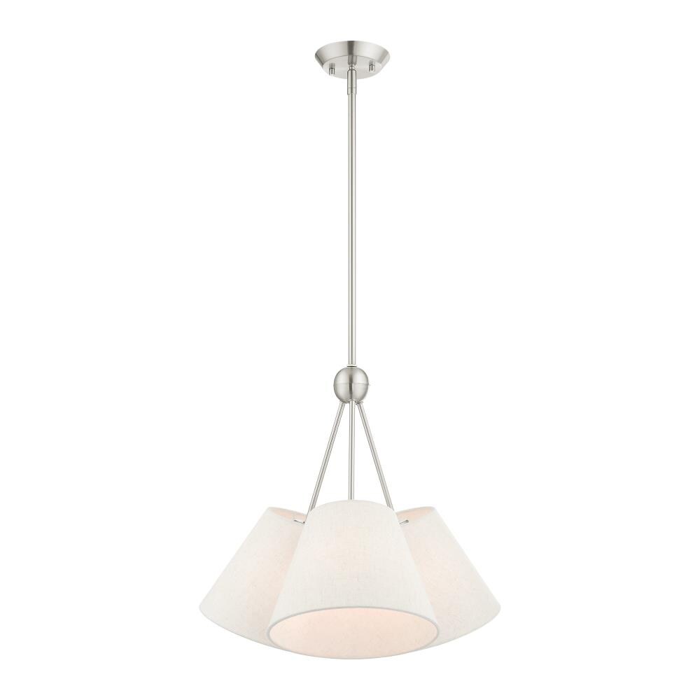 Brushed Nickel and Crystal 3-Light Chandelier with Oatmeal Shade