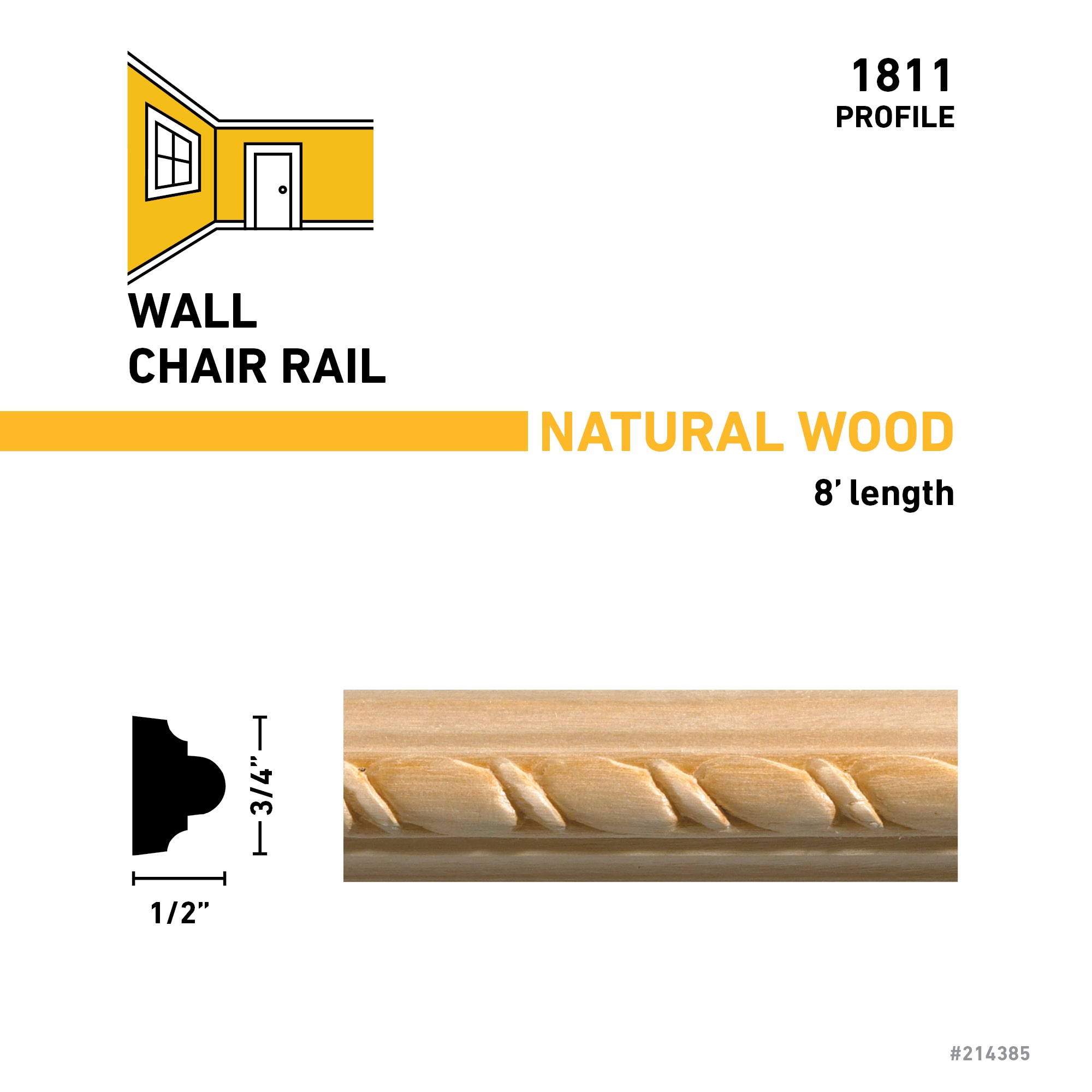 Ornamental Mouldings 1811-8WHW Chair-Rail-Moulding - View #3