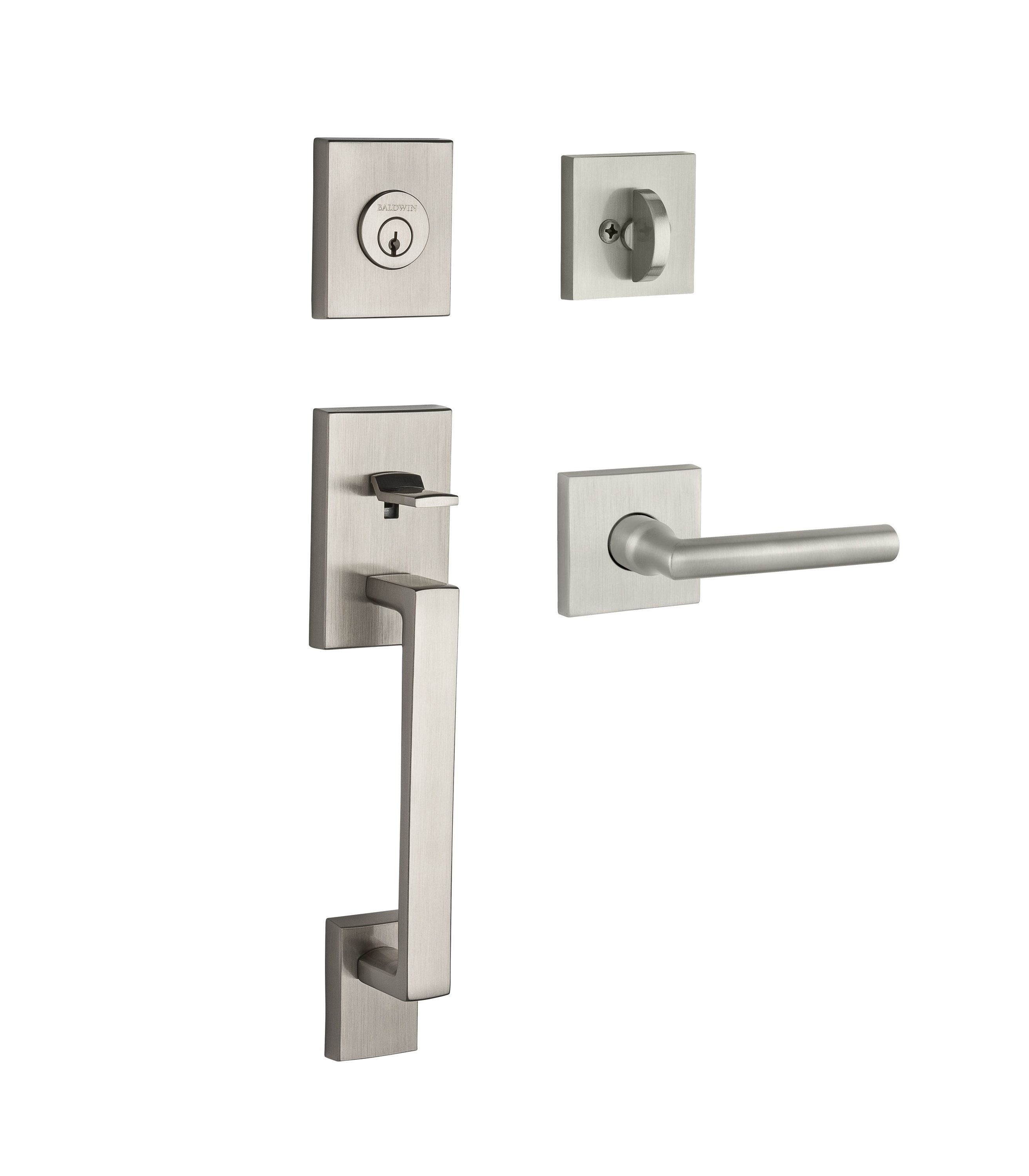 Baldwin SCLAJXTUBCSR150 Reserve Reserve Satin Nickel Single-Cylinder Deadbolt Keyed entry door handleset with Tube Lever