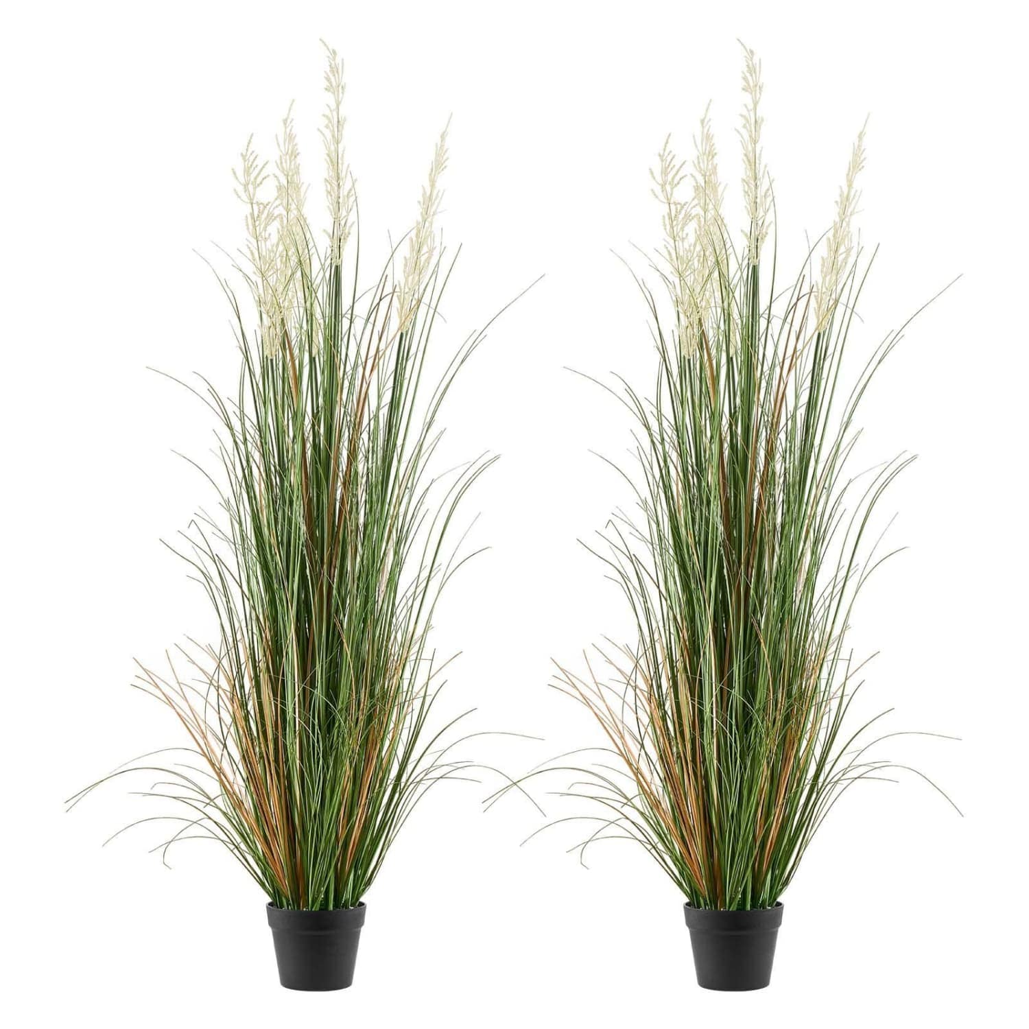 Angel Sar 2 Pack 59 Inch Artificial Grass Reed Flower Plant in Plastic Pot Premium PVC Faux Greenery Shrubs for Indoor Outdoor Home Garden Office Patio Decoration