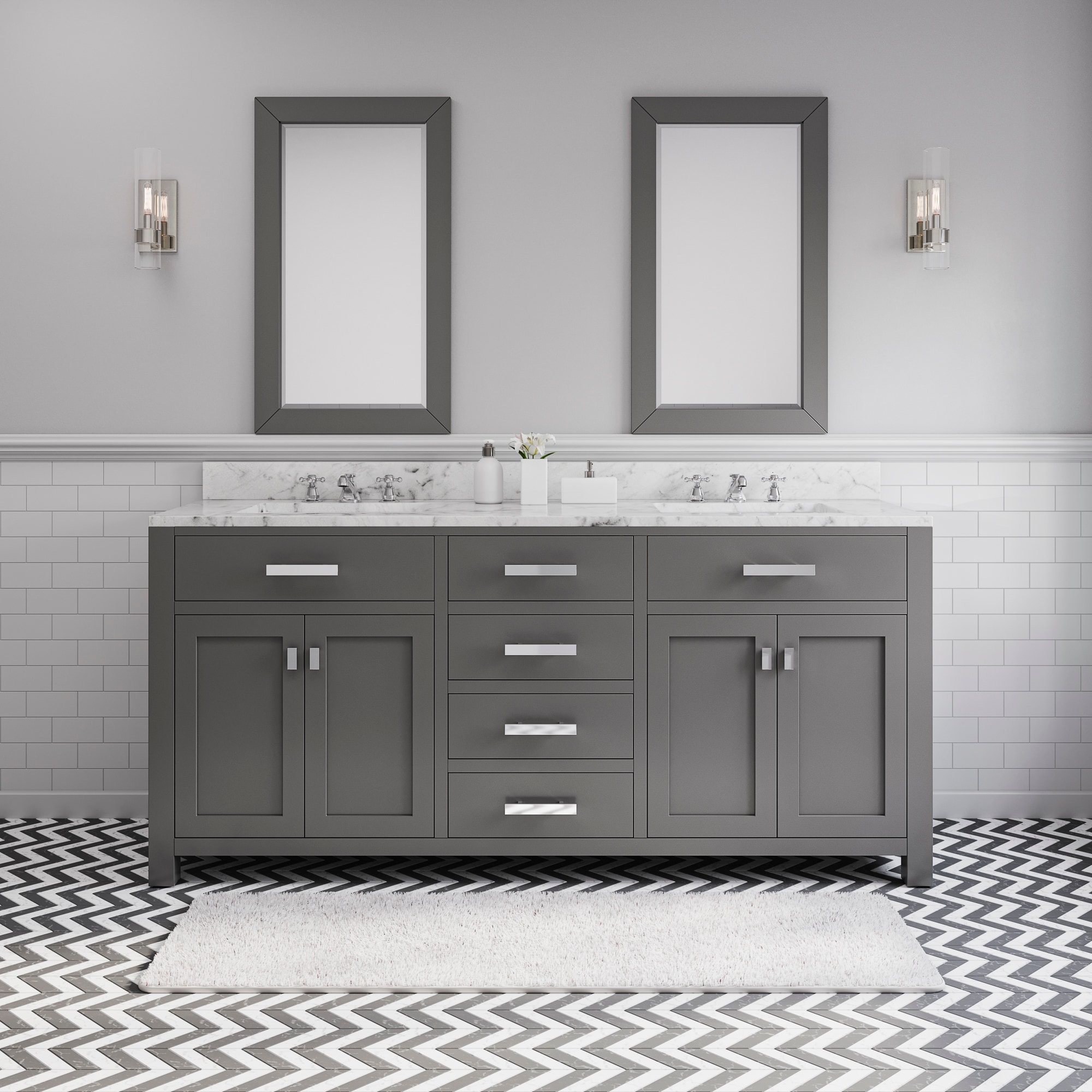 Water Creation MADISON72GC Madison 72-in Cashmere grey Undermount Double sink Bathroom Vanity with Carrara white Natural marble Top