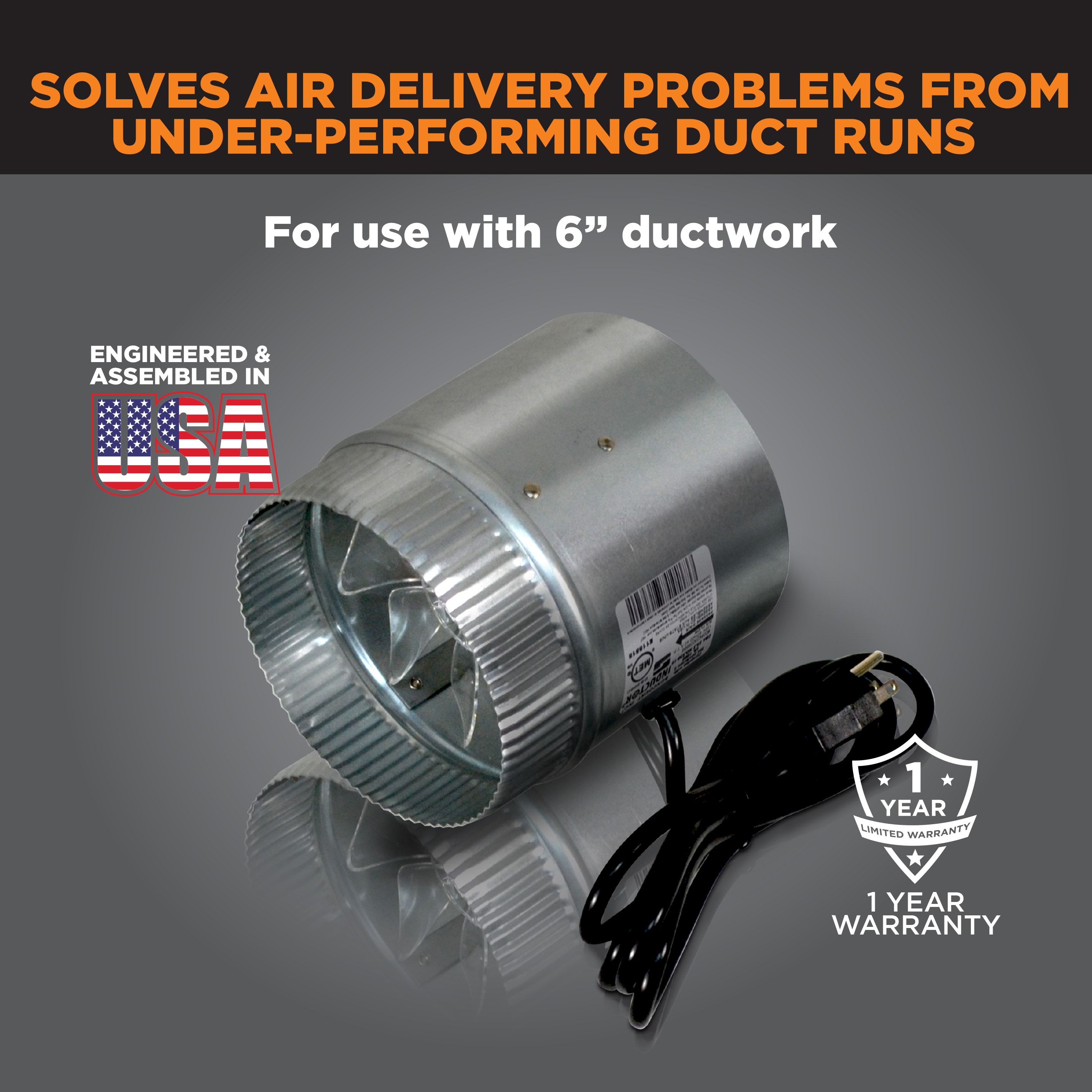 Hon & Guan HI-150SD Inline Duct Fan Black 150 mm 6