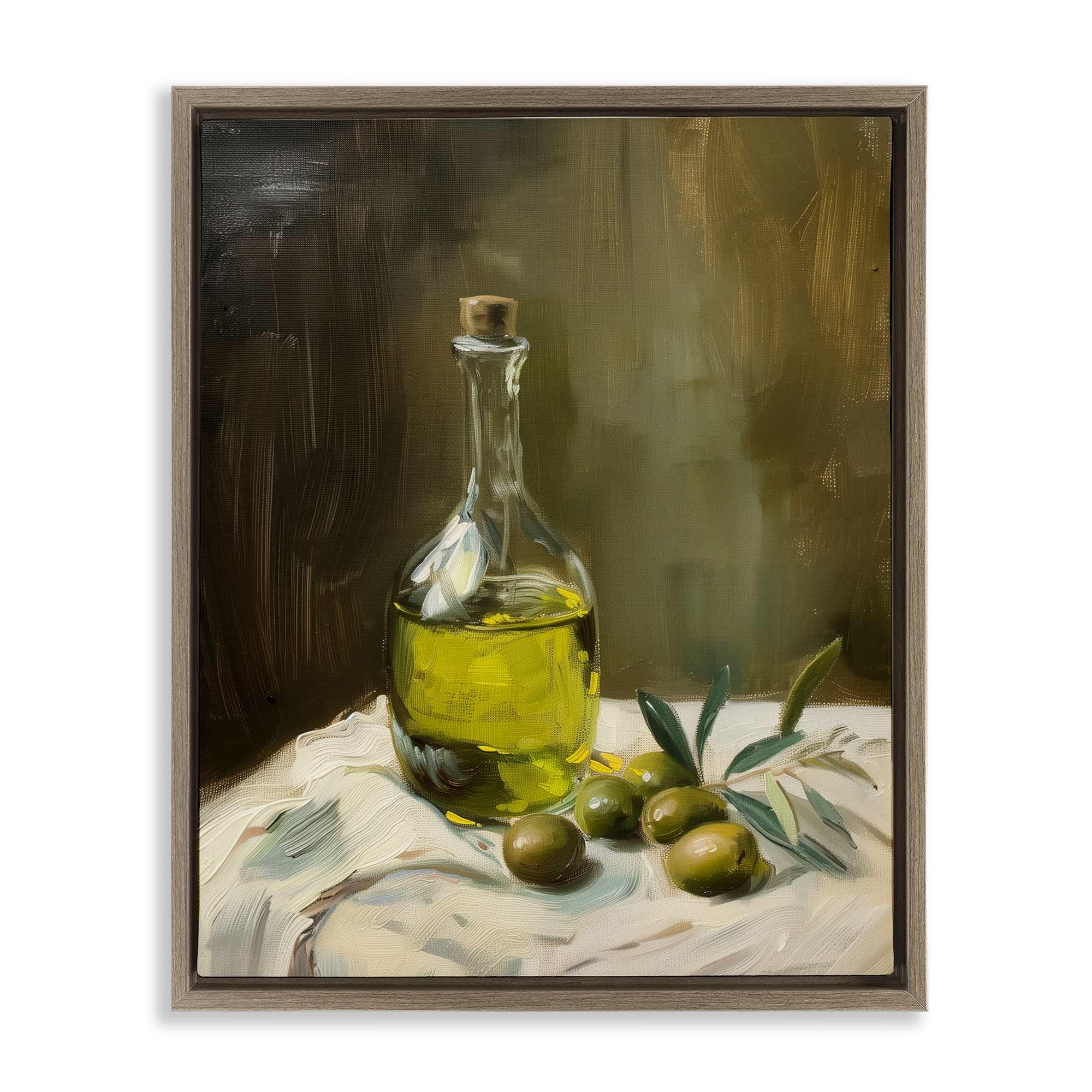 Stupell Industries BT-917-FFE-16X20 Olive Oil Still Life Brown Framed Floater Canvas Wall Art By Arlington Prints 17 x 21
