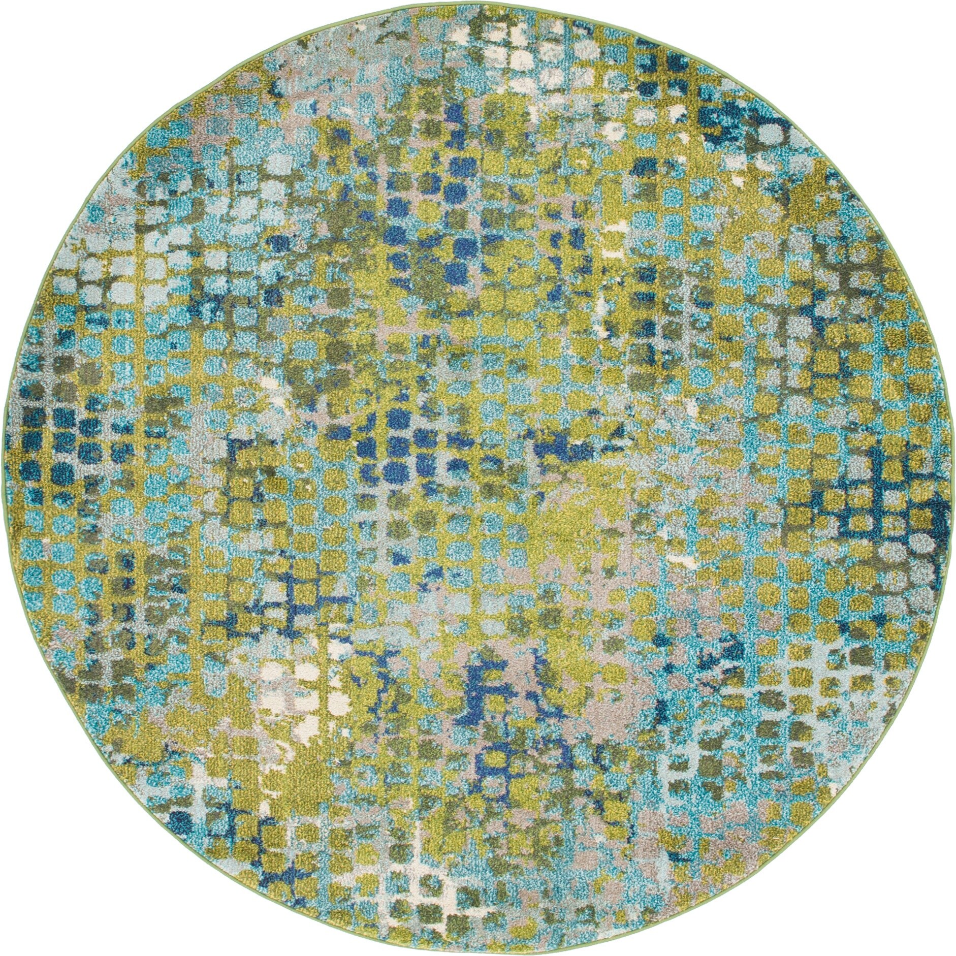 Unique Loom 3142277 Bondi Chromatic 7 x 7 (ft) Loomed Polypropylene Green/Blue Round Indoor Abstract Bohemian/Eclectic Area rug