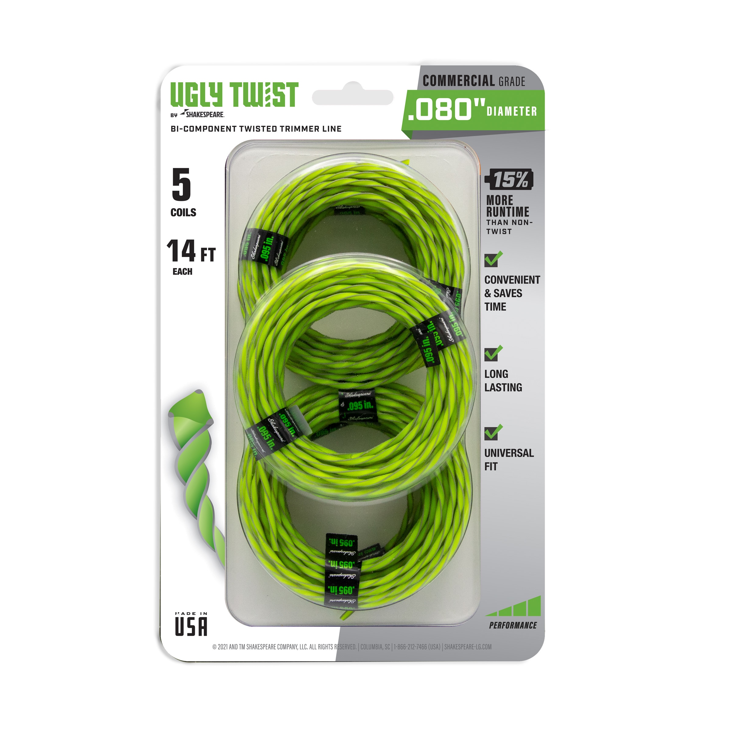 Shakespeare 0.095 x 14' Ugly Twist line coils 5-Pack 0.095-in x 70-ft Pre-cut  Trimmer Line in the String Trimmer Line department at