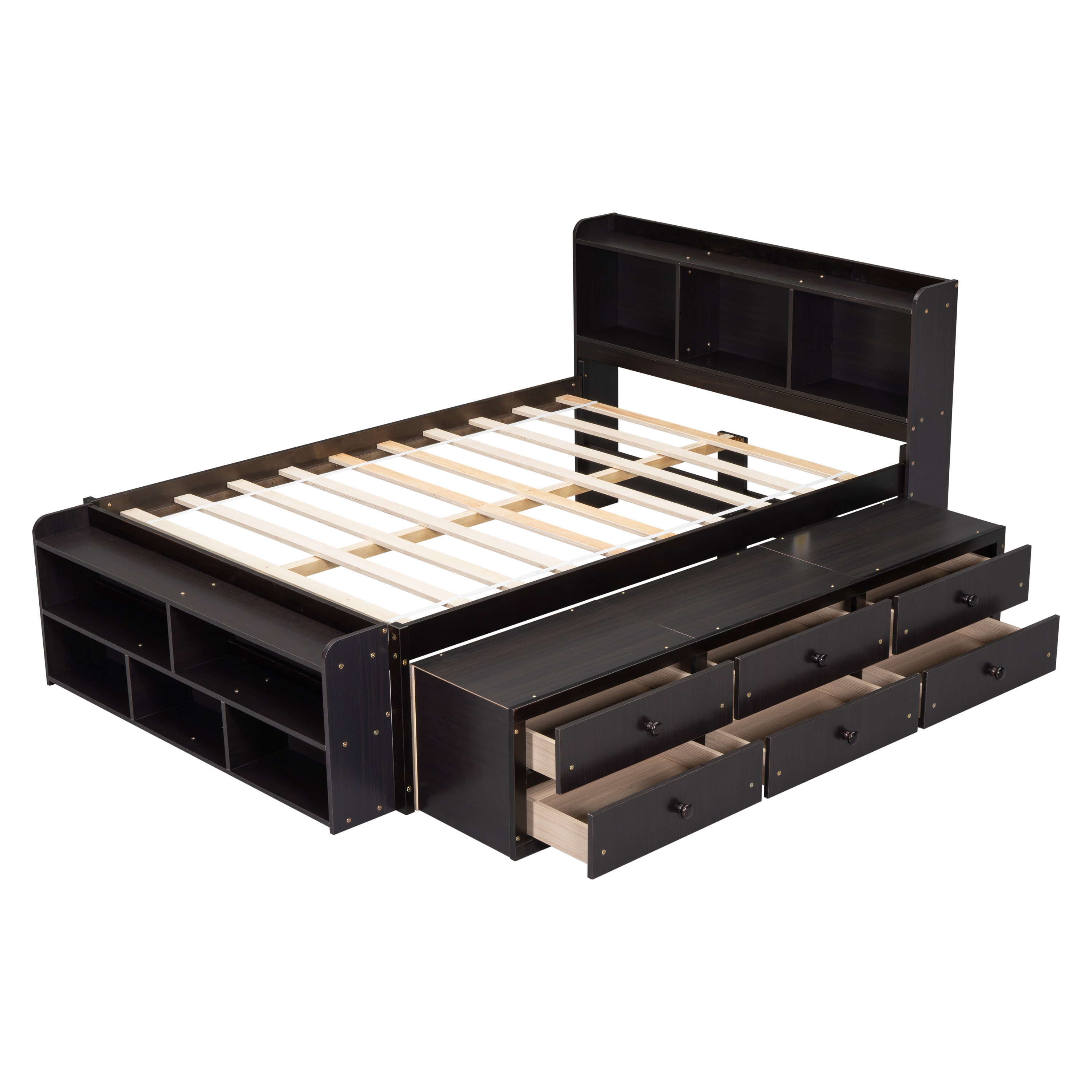 Bayfeve BF-S00128-IN Espresso Full Wood Bed frame Bed with Storage
