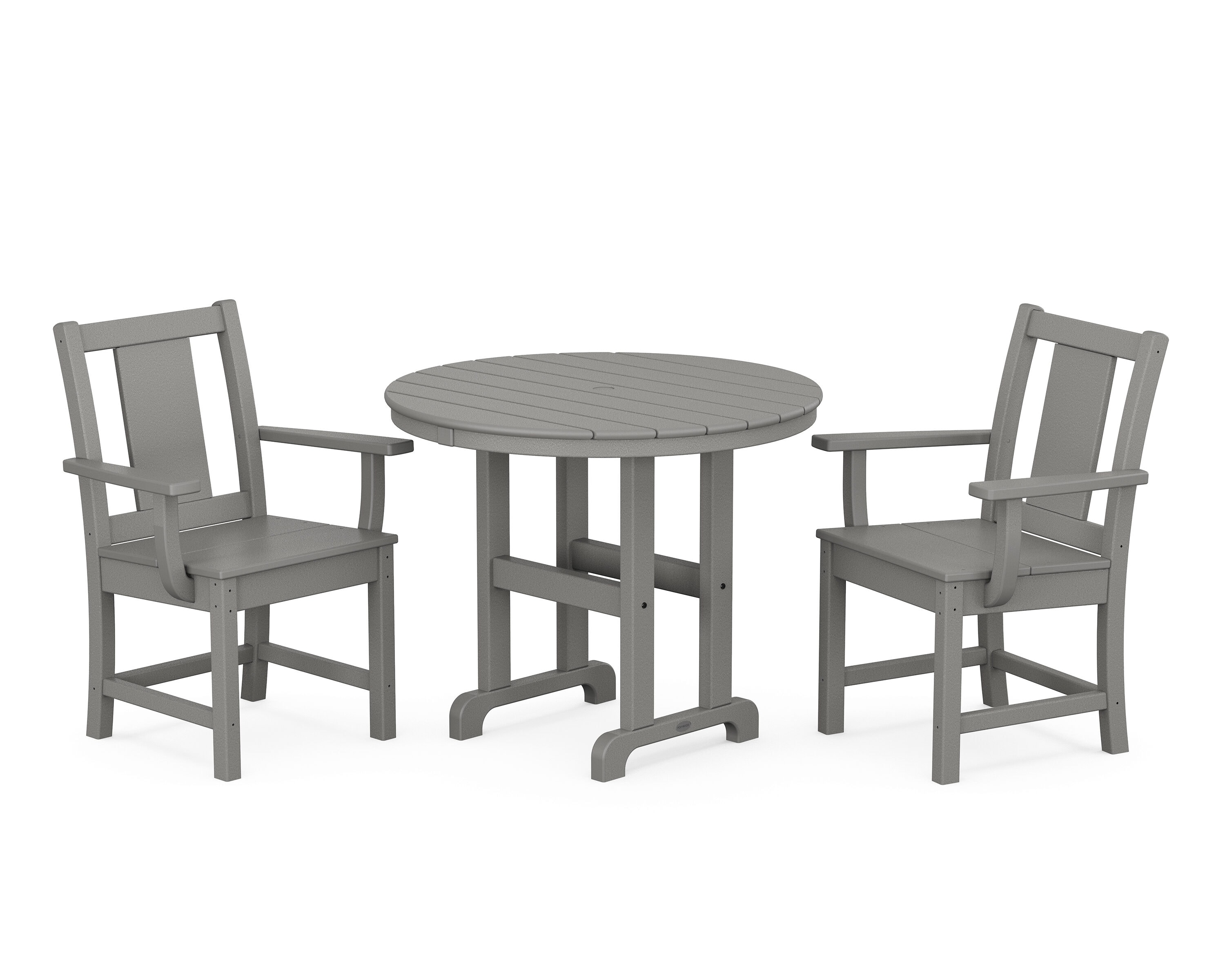 POLYWOOD PWS2121-1-GY Prairie 3 -Piece Slate Grey Patio Dining Set Plastic Round Table with 2 Stationary Chairs