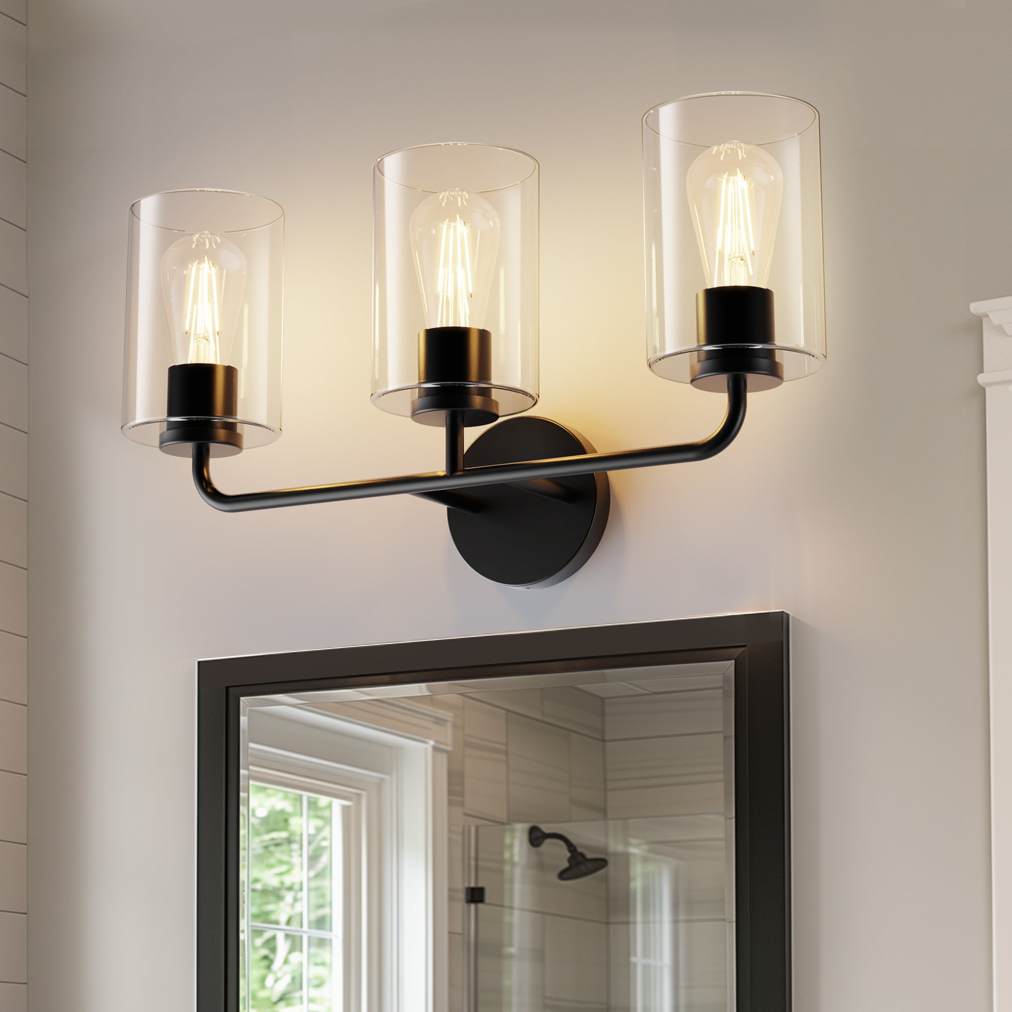 YANSUN LA-ZD-JQ13001CBL-11 20.95-in 3 -Light Matte Black Industrial Vanity light