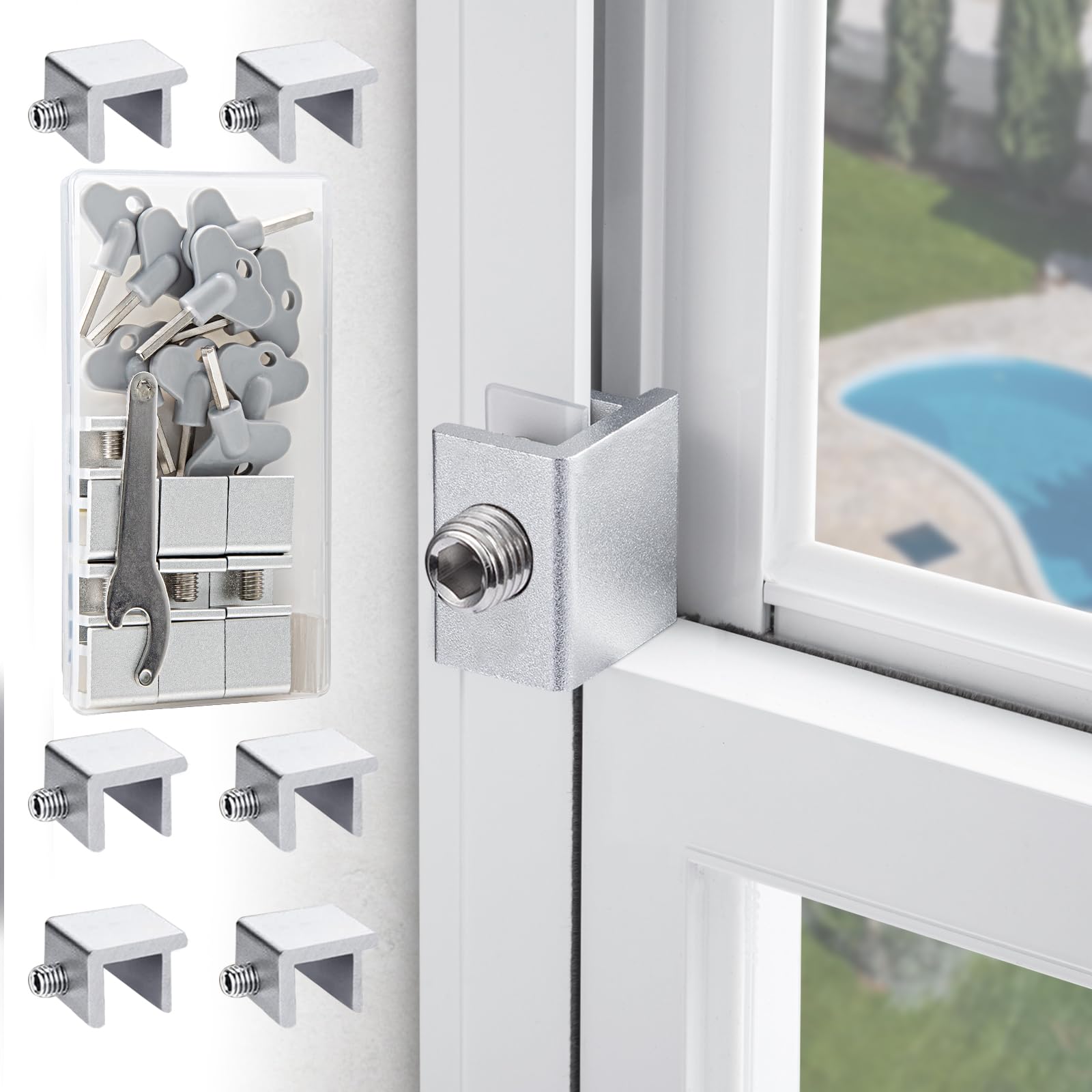 LAIFUCAM  Sliding Window Locks Adjustable Aluminum Window Stopper Lock for Vertical and Horizontal Sliding Windows and Doors 6 Sets
