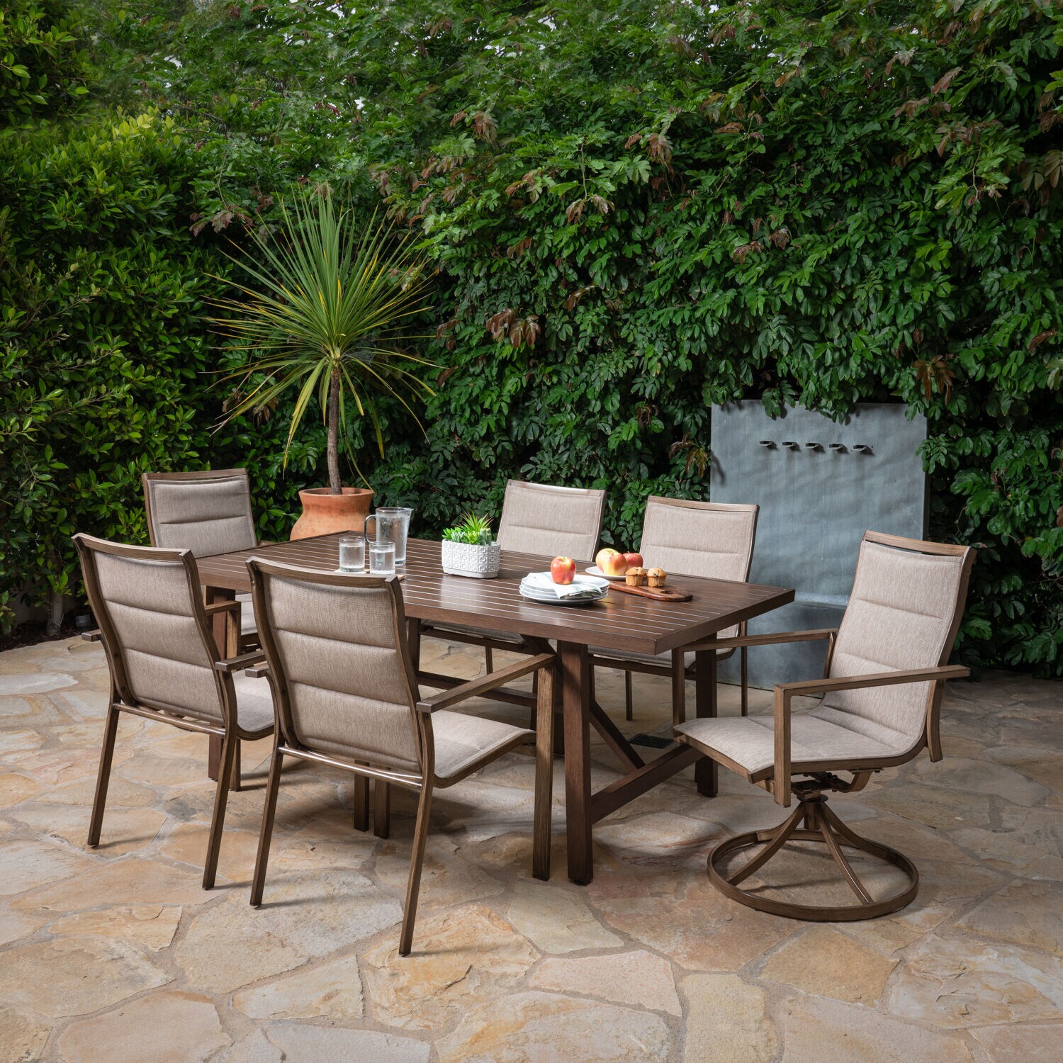 7 piece outdoor dining set with sling discount chairs