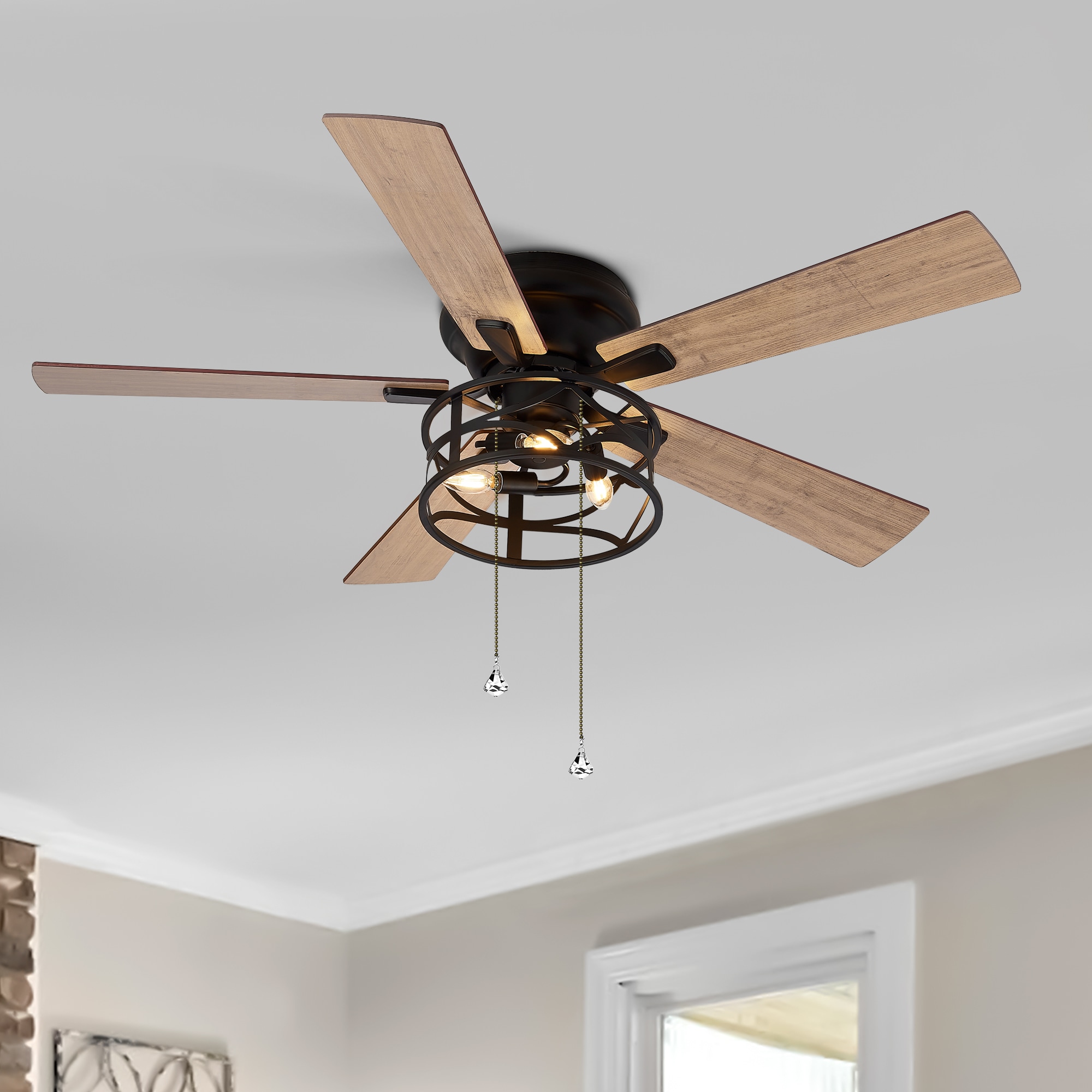 Breezary 52-in Black Indoor Flush Mount Ceiling Fan with Light (5-Blade ...