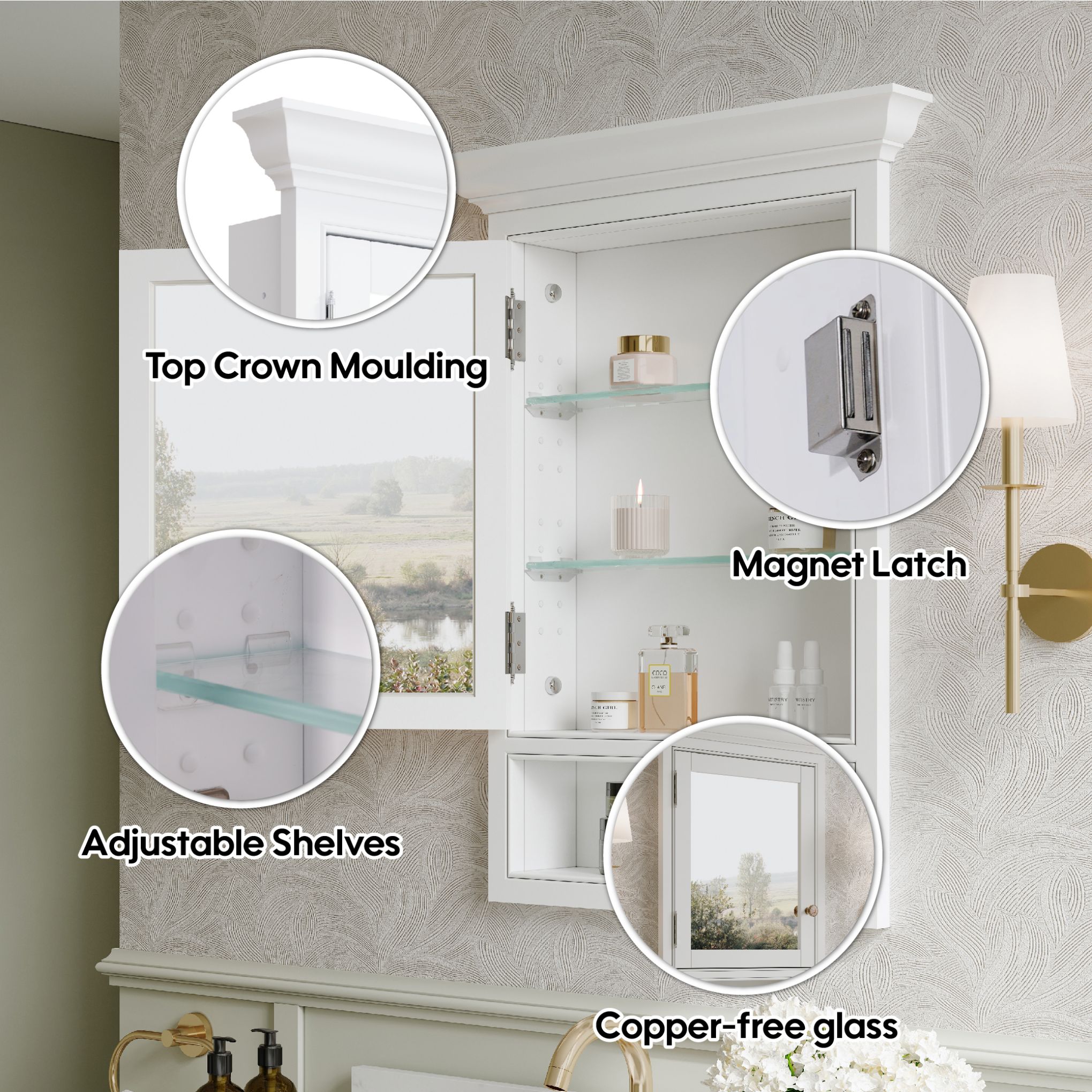 WELLFOR KA2432MCL-WT Bathroom-Medicine-Cabinets - View #15
