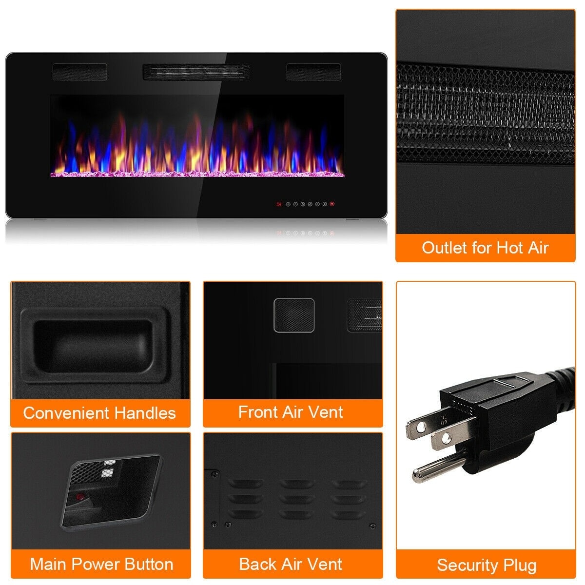 Clihome 42-in W Black Fan-forced Wall-mount Electric Fireplace with ...