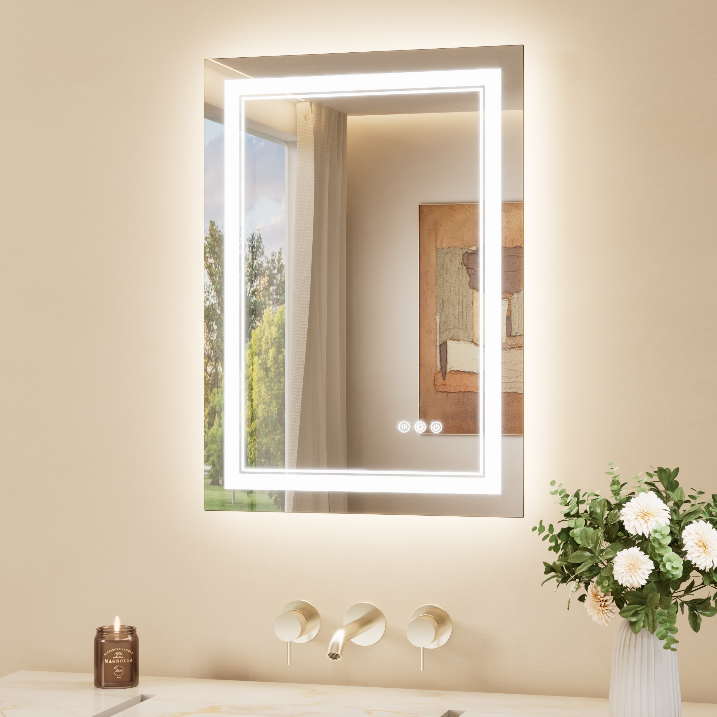 TETOTE - 20x28 Inch Front and Backlit LED Bathroom Mirror Split-Control Dimmable Lighted Vanity M...