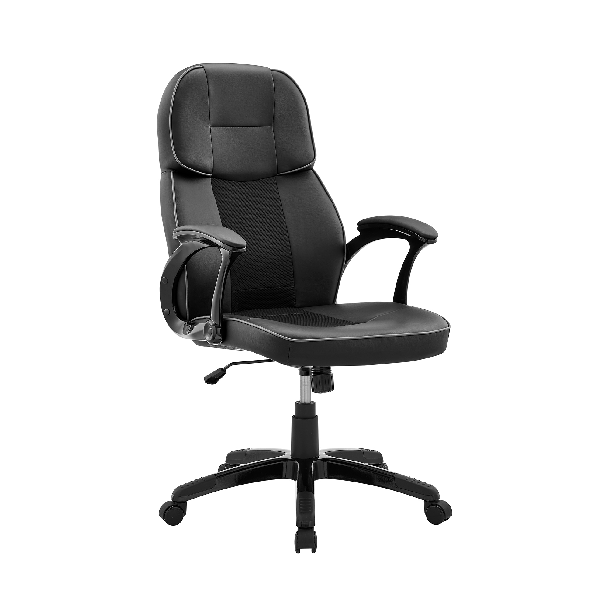 Armen Living LCBEGCGRYBLK Modern Black Faux leather Swivel Accent Chair