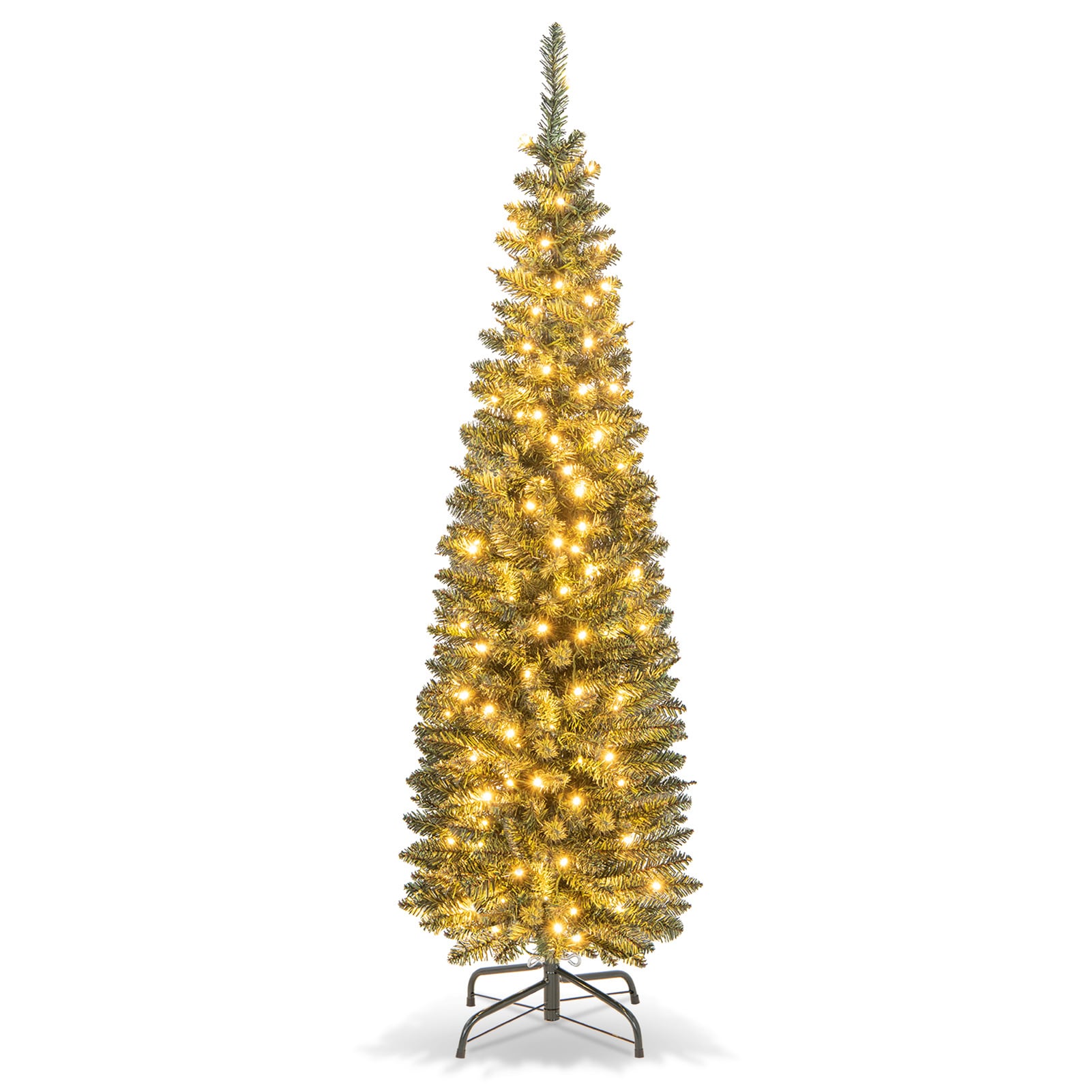 WELLFOR CM-HWY-22799 5-Feet Pre-lit Pencil Artificial Christmas Tree with White LED Lights