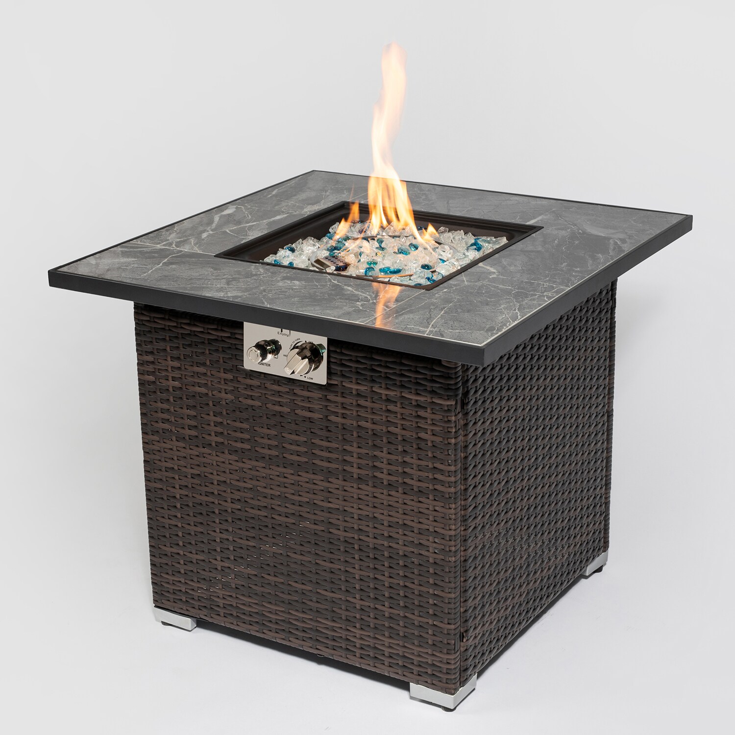 Bybafun 29.92-in W 50000-BTU Brown Tabletop Wicker Propane Gas Fire Pit ...