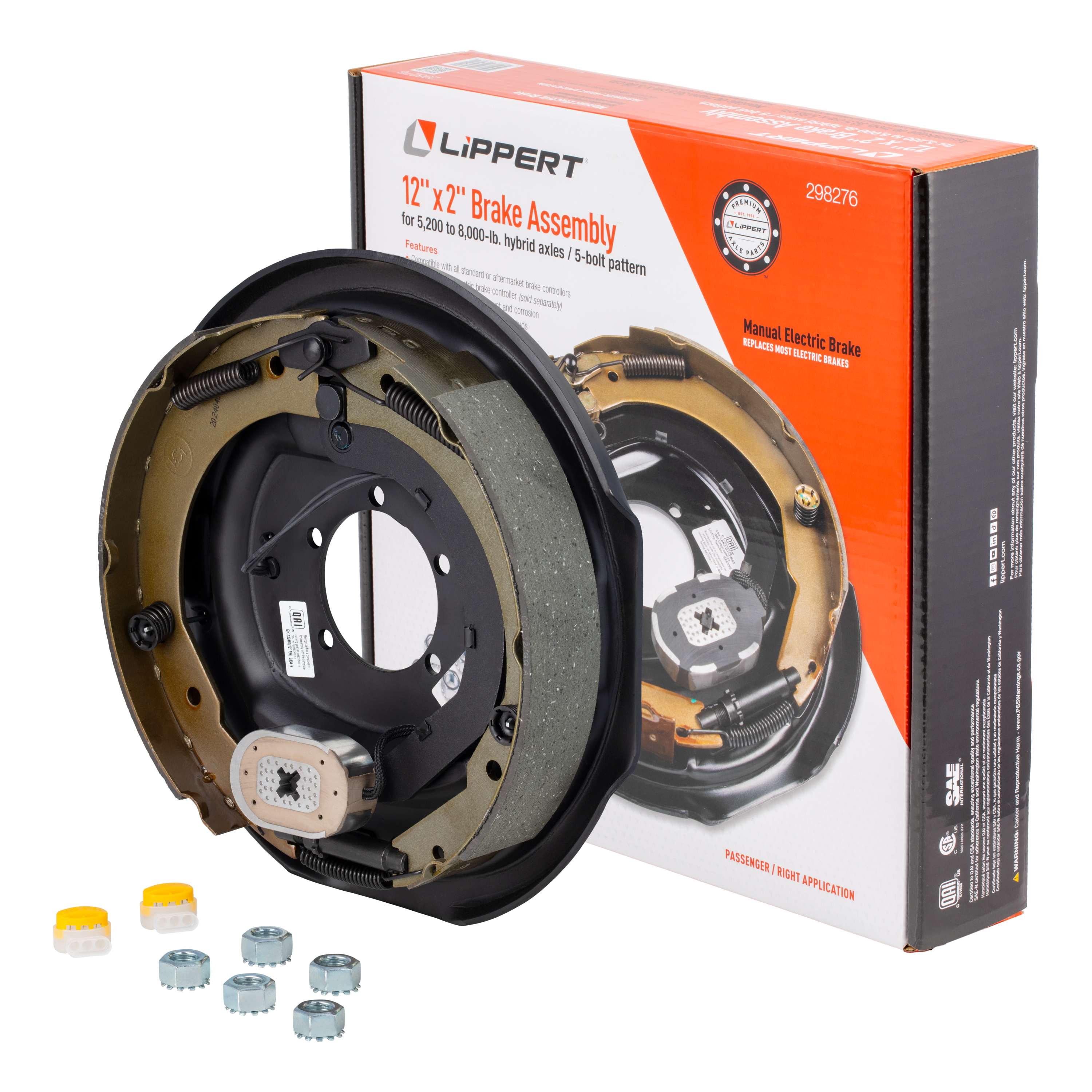 Lippert Electric Trailer Brake Assembly - 12-in x 2-in Brake Size 5-Bolt 5200-8000-lb Hybrid Axles - Right (Passenger) Side 298276