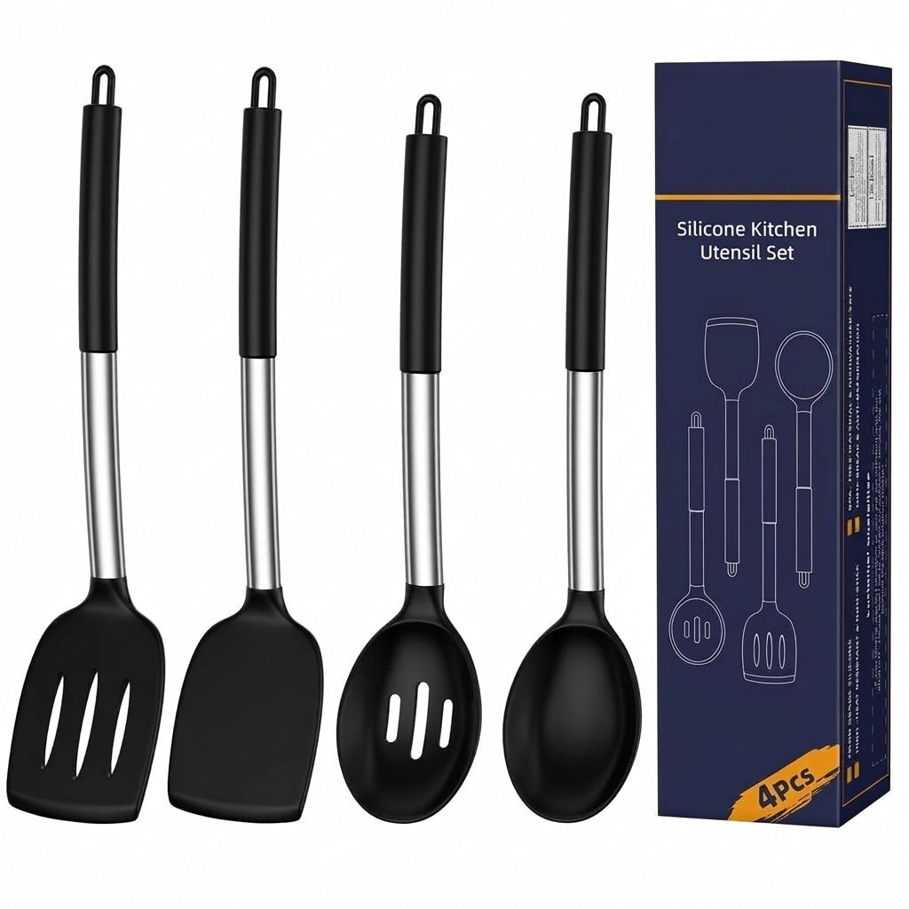Etokfoks  Silicone Cooking Utensils Set Heat Resistant Kitchen Spatula and Spoon Nonstick Cookware Friendly 4pcs