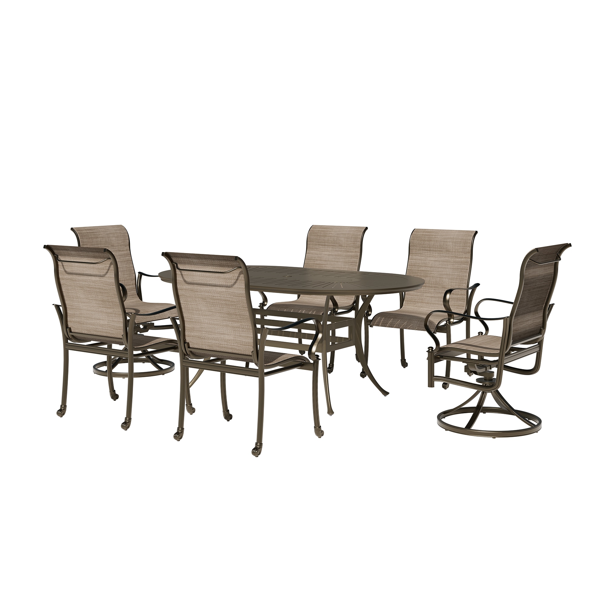 Clihome CL-ODTCE0CR 7 Piece Outdoor Patio Dining Set 7 -Piece Brown Patio Dining Set Aluminum Oval Table with 6 Brown Swivel Chairs