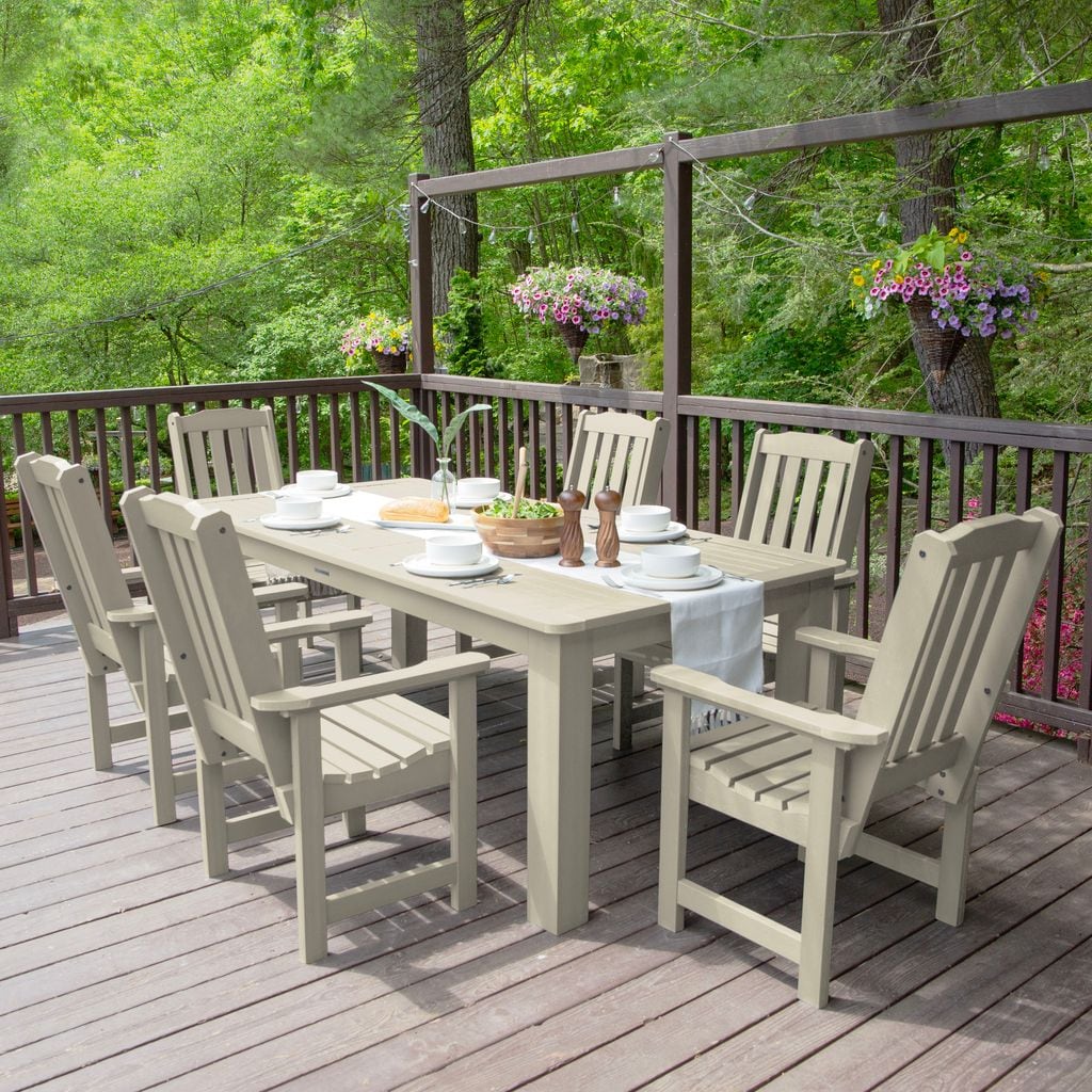 highwood AD-ST7LH1CO5AA-WAE The Lehigh 7 -Piece Whitewash Patio Dining Set Plastic Rectangle Table with 6 Stationary Chairs
