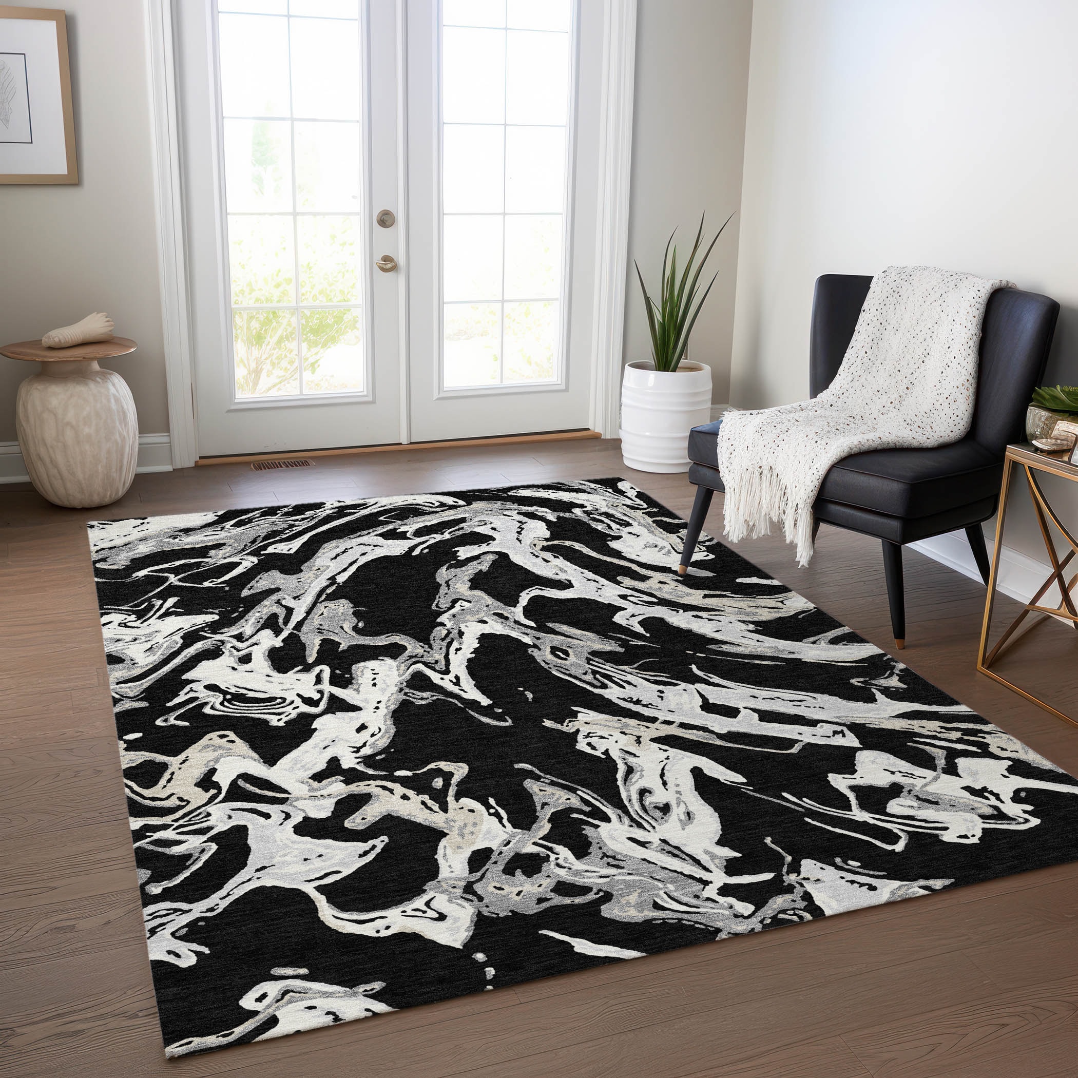 Addison Rugs ACN1035BK30X46 Chantille ACN1035BK 2 x 3 (ft) Polyester Black Rectangular Indoor/Outdoor Geometric Machine washable Area rug